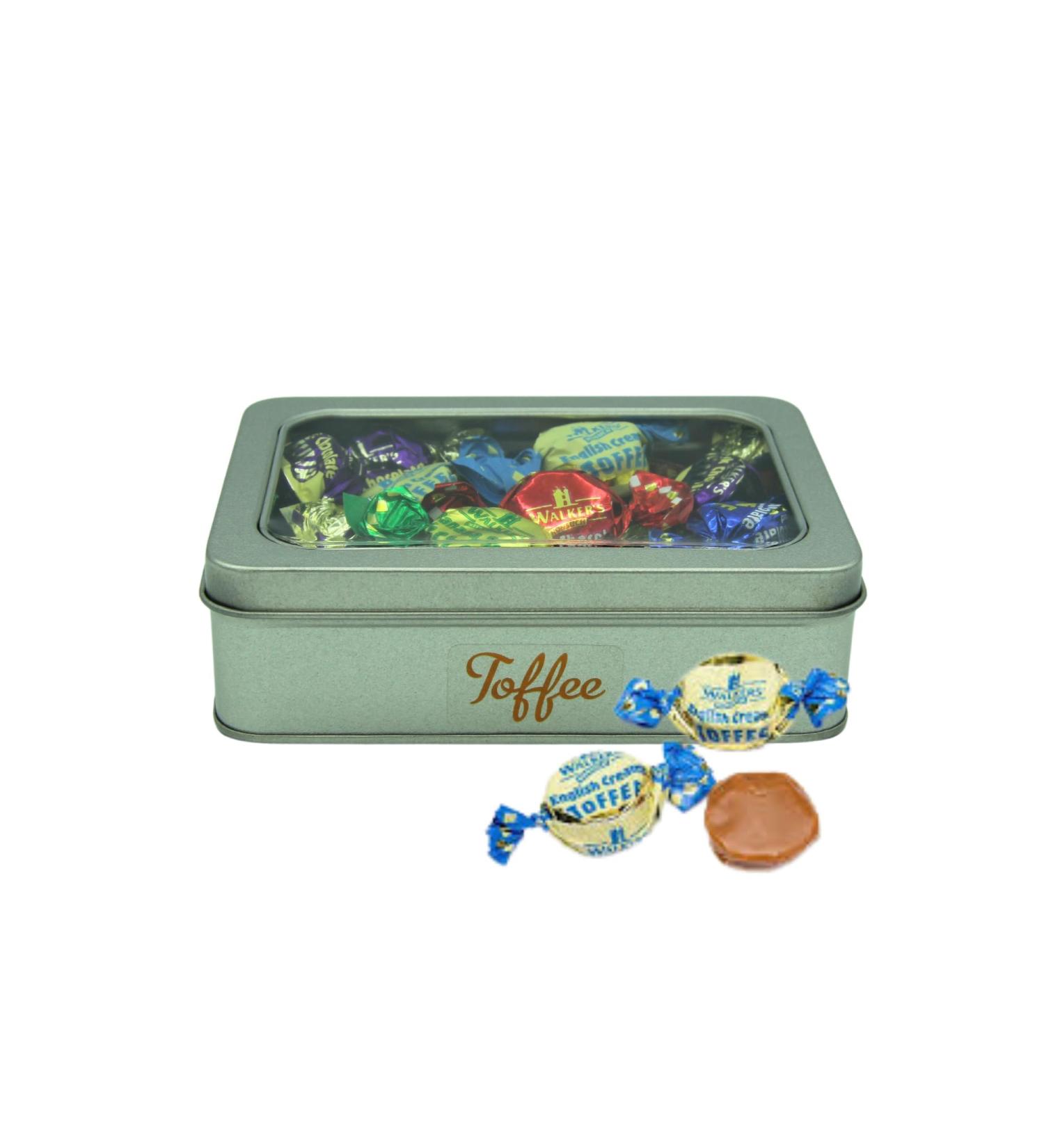 Walkers Toffee Sweets Assorted Flavours and Chocolate Eclairs x 200g Bundle with Silver Window Lid Refillable Tin - Buy Online on GoSupps.com