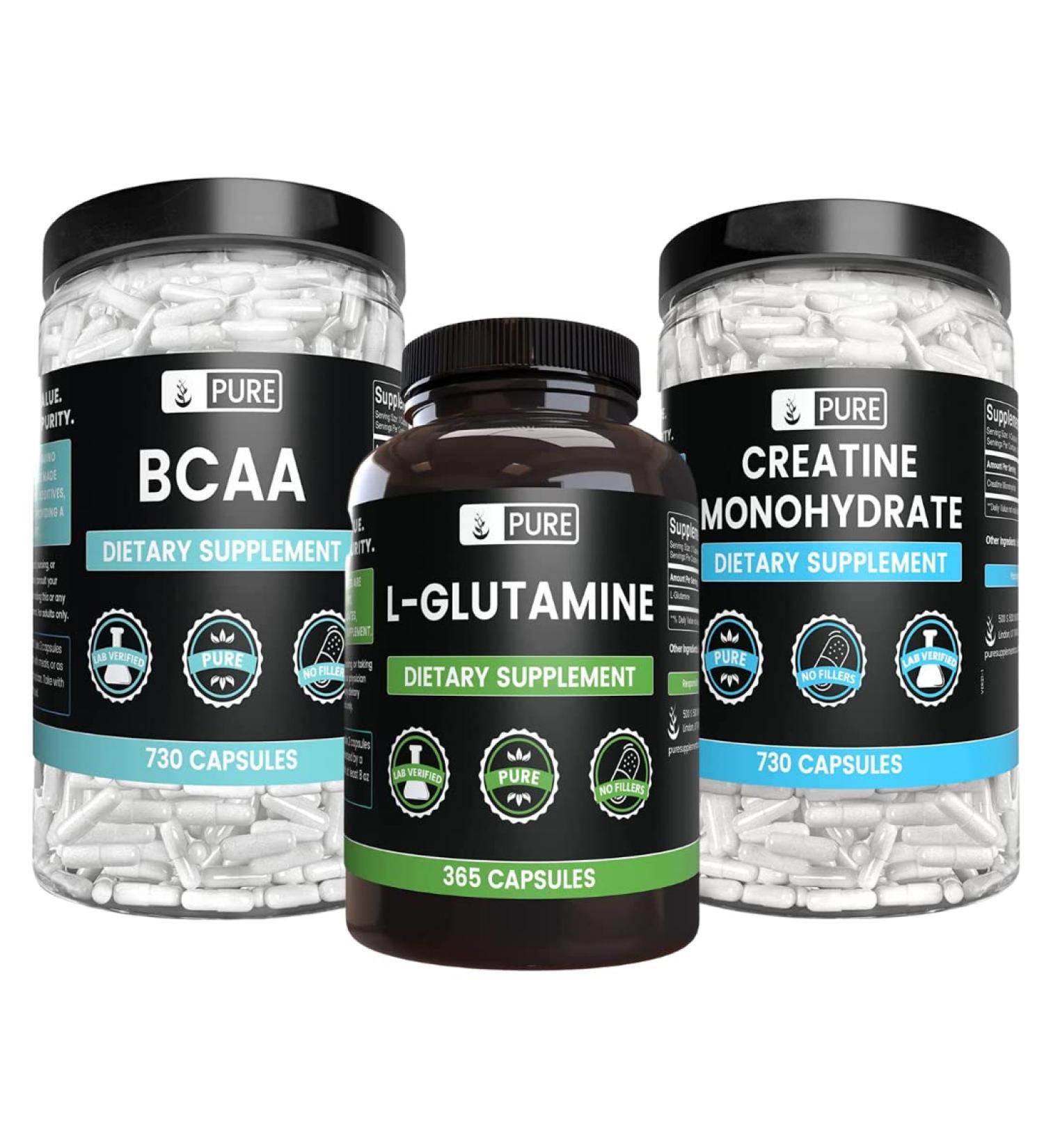 PURE ORIGINAL INGREDIENTS Creatine Monohydrate BCAA & L-Glutamine Capsules Bundle No Fillers Always Pure - Buy Online on GoSupps.com
