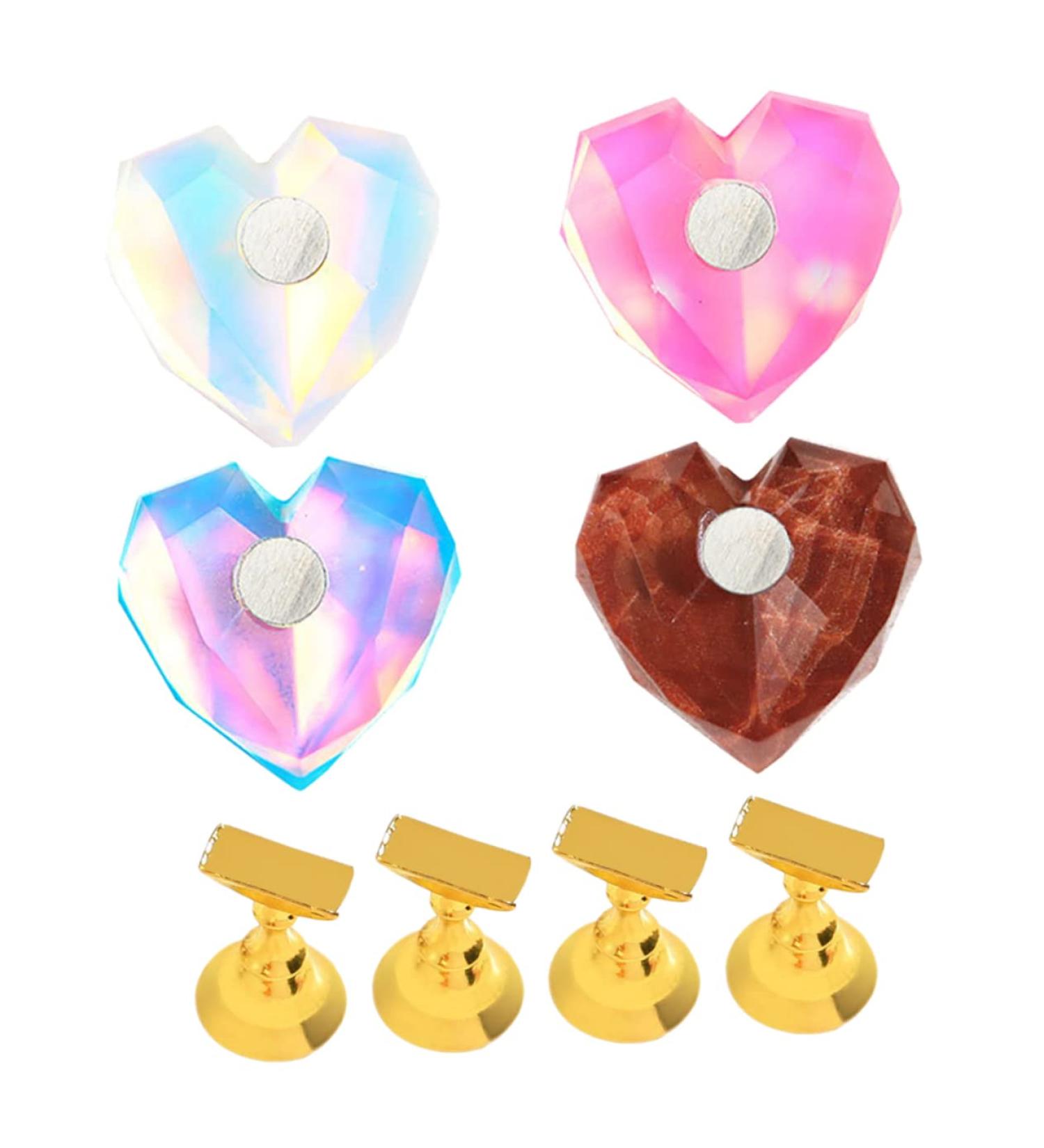 4sets Nail Practice Holder Magnetic Nail Art Display Stand Magnetic Nail Tip Holder Nail Art Practice Holder Nail Polish Stand Beauty Nail Stand Manicure Tools Resin Heart-shaped - Buy Online on GoSupps.com