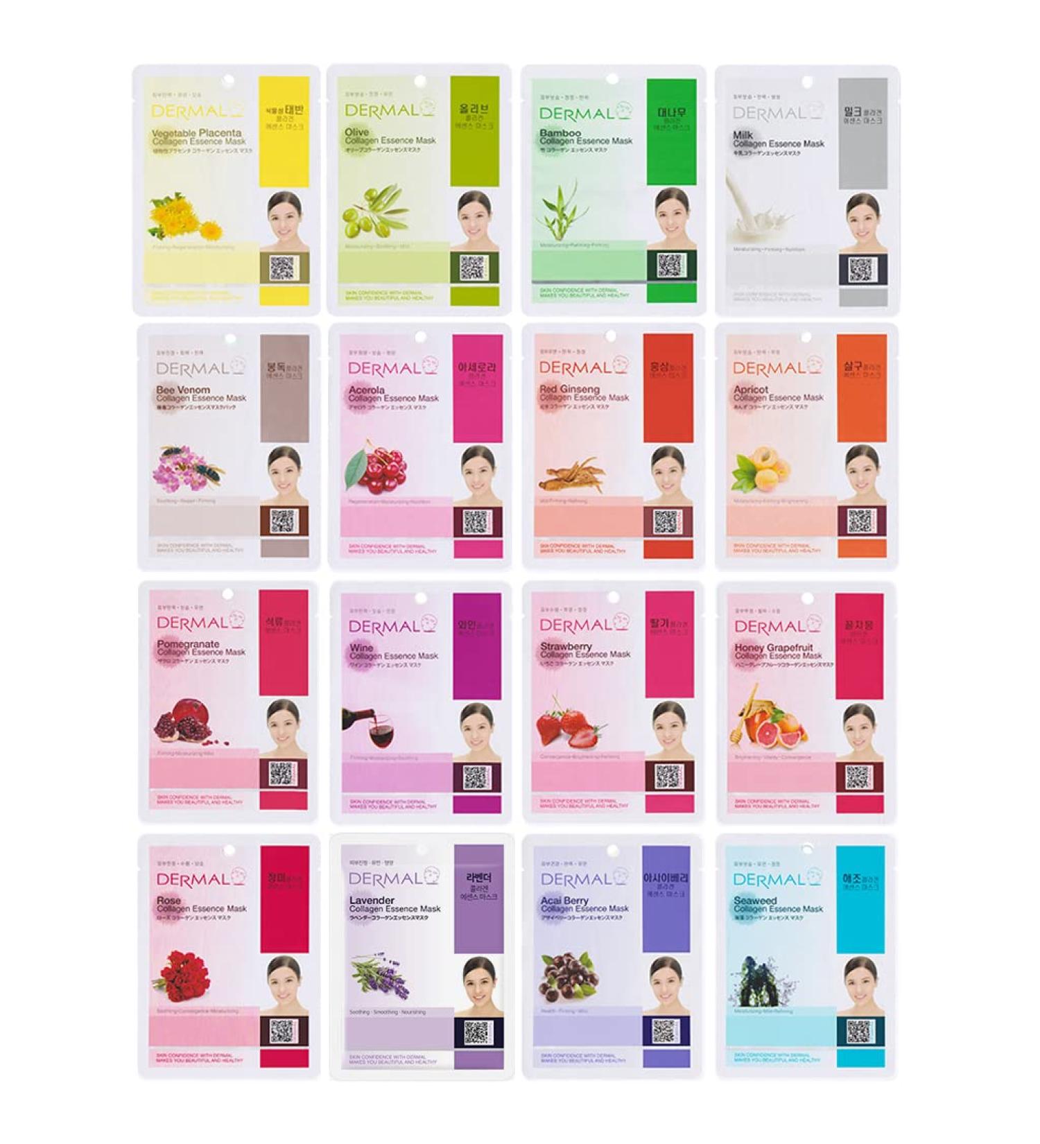Dermal Collagen Essence Facial Mask Sheet 16 Pack B - Korean Face Mask Combo for All Skin Types - Buy Online on GoSupps.com
