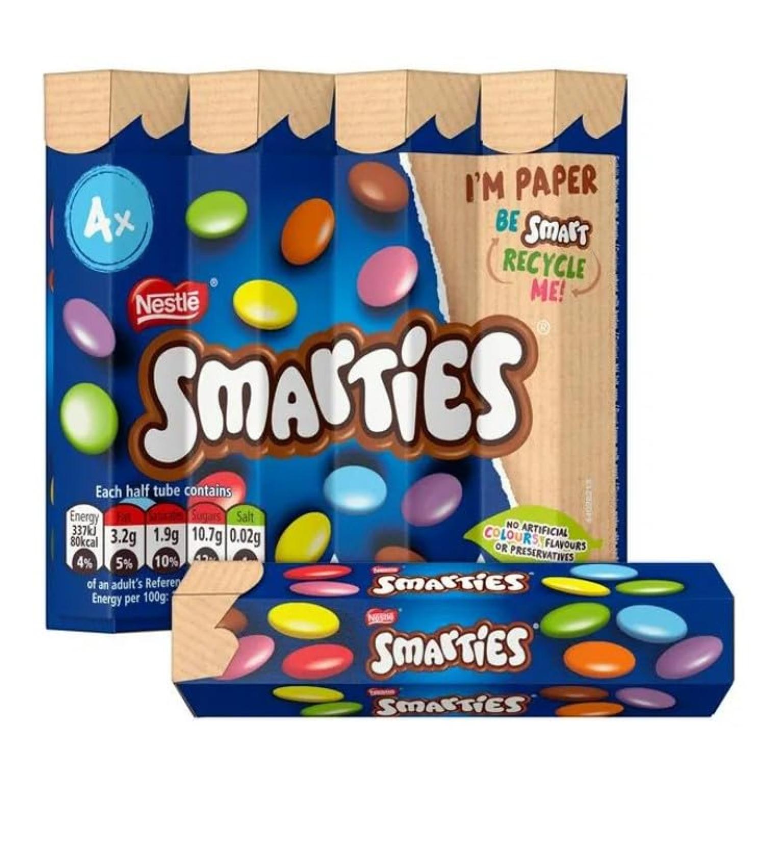 3 x Smarties Milk Chocolate Tube Multipack 34g 4 Pack Delicious Tasty And Twisty Treat Gift Hamper For Birthday Christmas Sold By Kidzbuzz