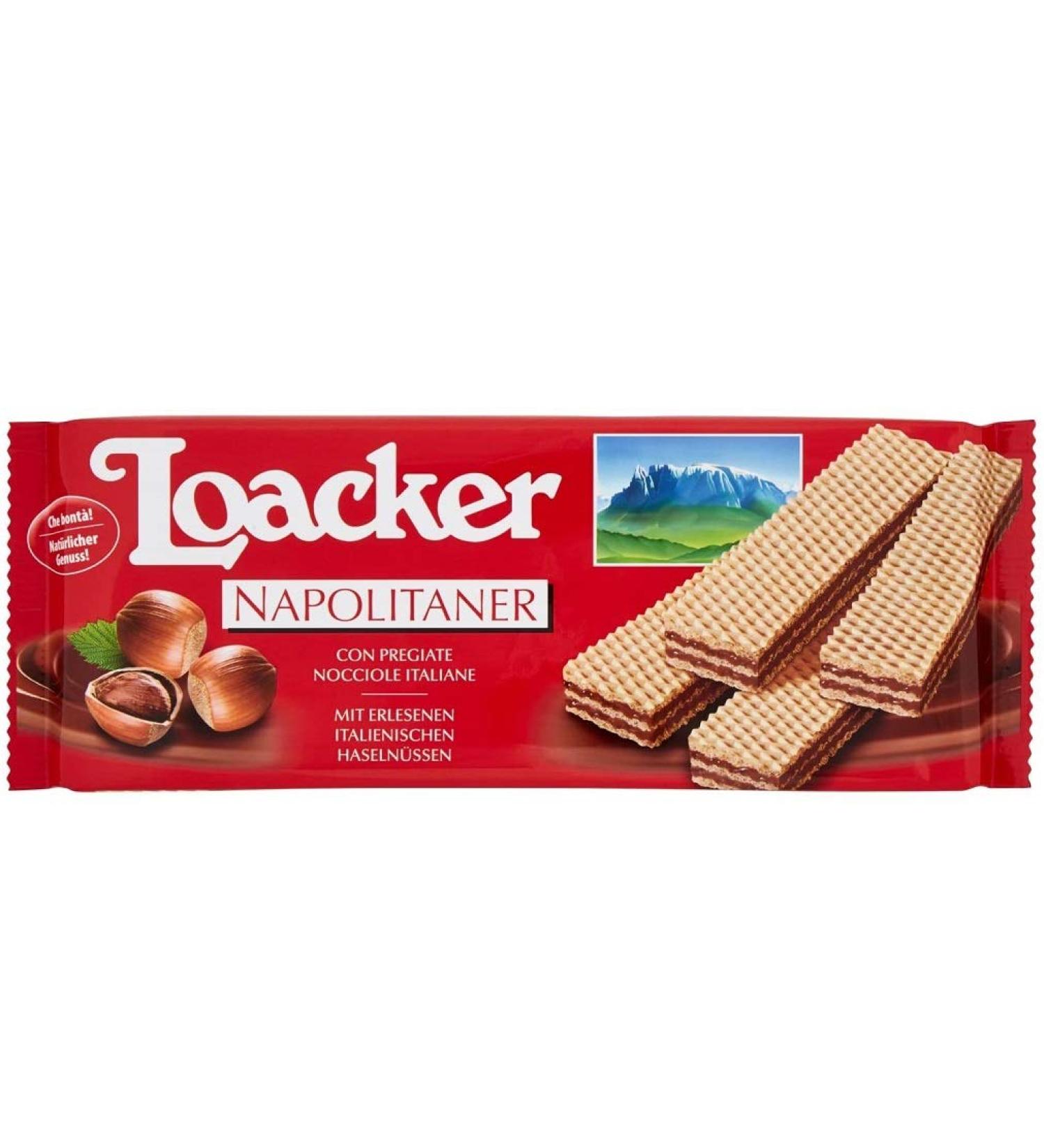 Loacker Loacker Wafer Napolitan Waffle Biscuits with Hazelnut Cream 175 g with Fine Italian Hazelnuts (Pack of 12)
