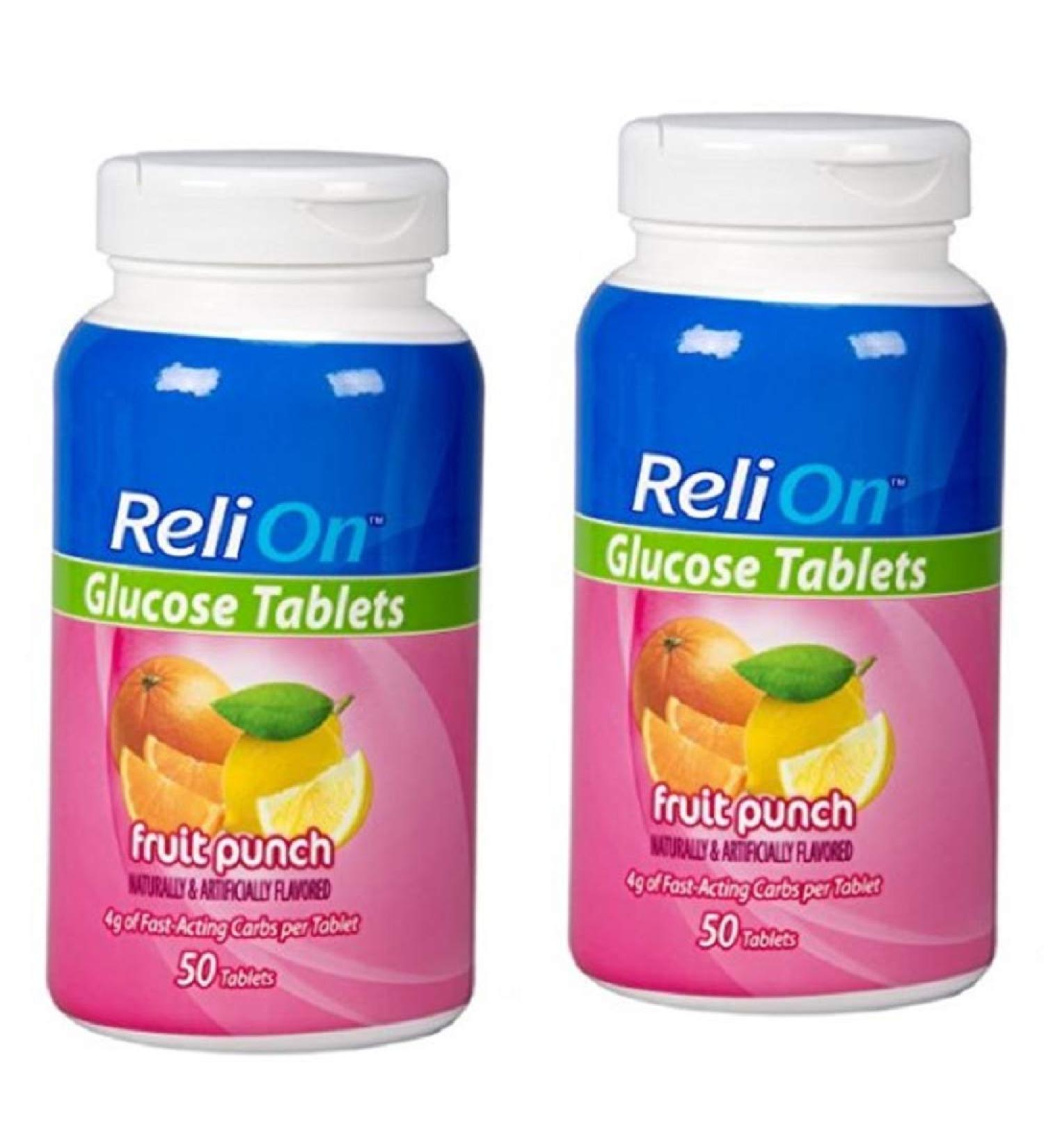 Relion Glucose Tablets - Fruit Punch Flavor - 50 Counts (2 Pack)