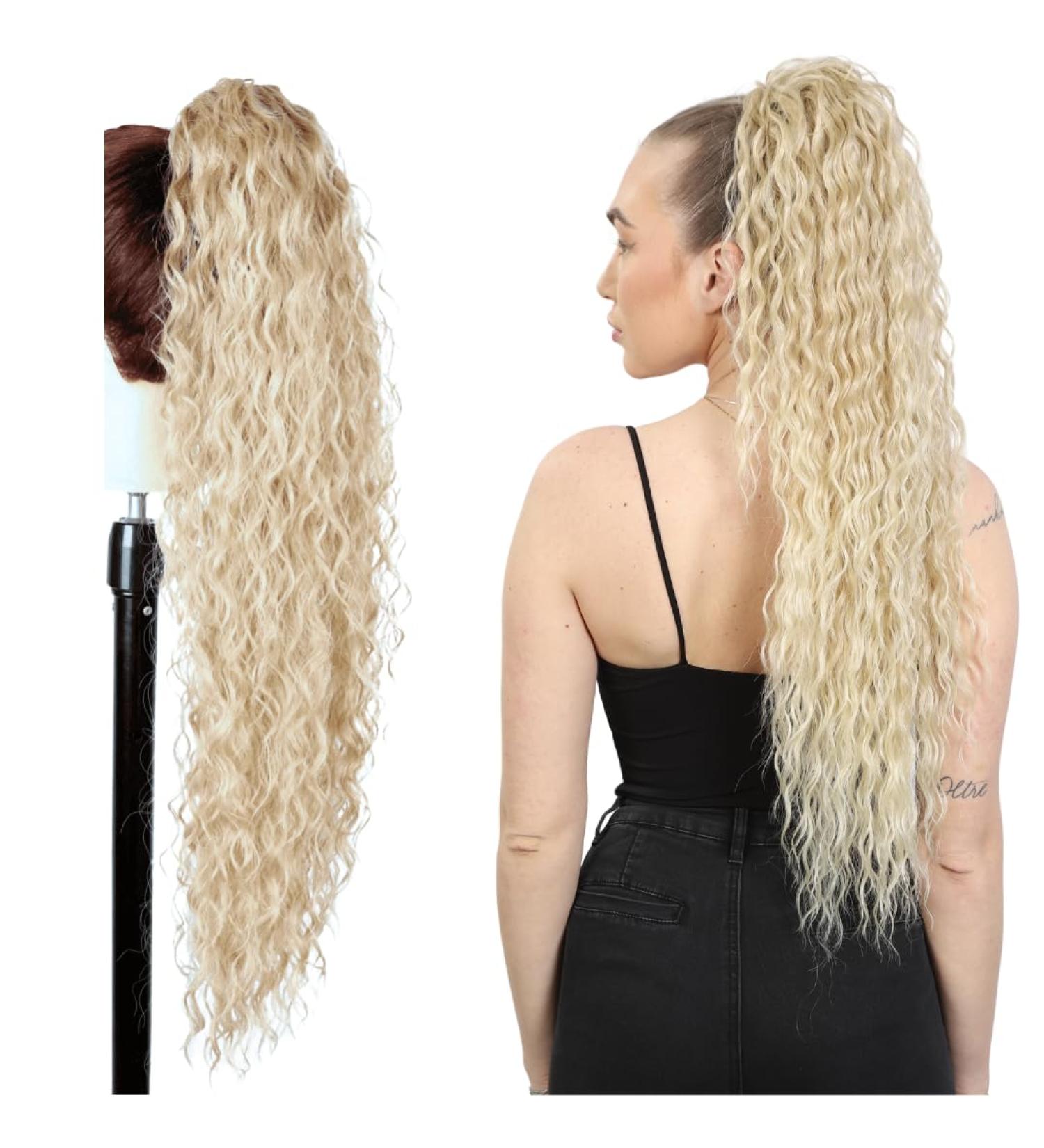 JACY Ponytail Extension Curly Hair 70 cm with Drawstring Hair Extensions Heat Resistant Easy to Apply (613 Platinum Blonde) - Buy Online on GoSupps.com