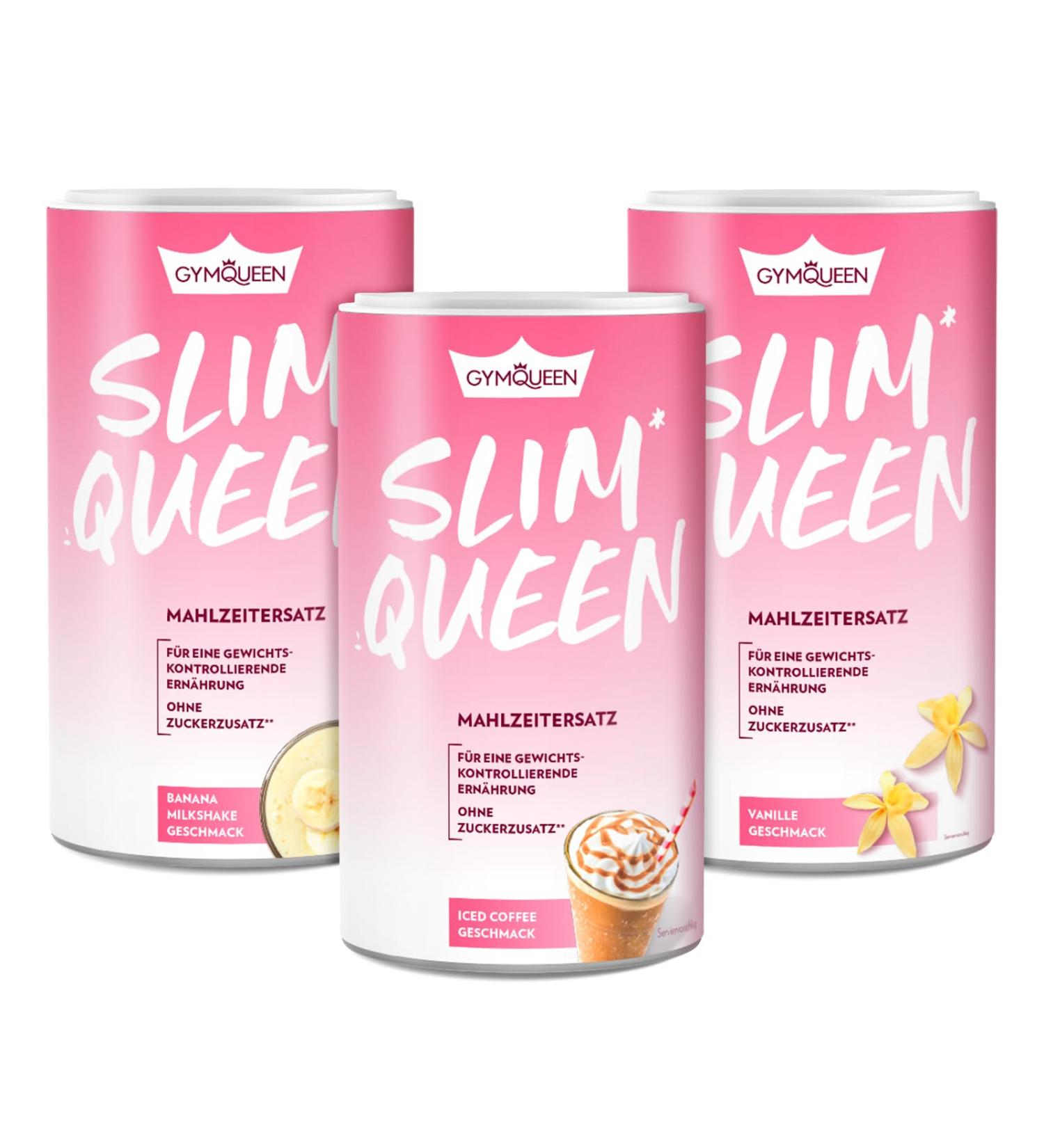 Gymqueen Slim Queen Weight Loss Shake - Iced Coffee Vanilla & Banana Milkshake | 3x420g Diet Meal Set with Essential Vitamins | Delicious & Easy Weight Loss Solution - Buy Online on GoSupps.com