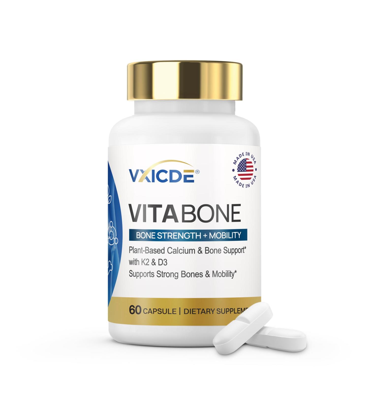 VitaBone Plant-Based Calcium with Vitamin D3 & K2 Supports Strong Bones & Mobility Vegan Non-GMO Gluten-Free Supplement 60 Capsules - Buy Online on GoSupps.com