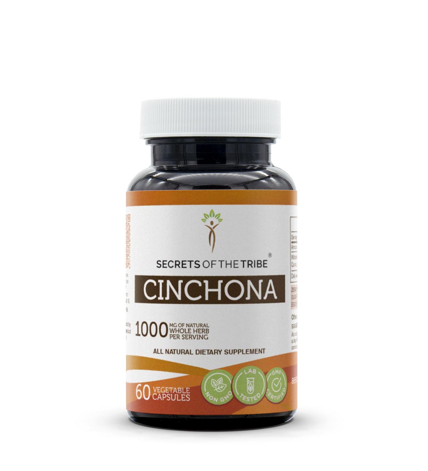 Secrets of the Tribe Cinchona 60 Capsules, 1000 mg, Wildcrafted Cinchona (Quinine, Quina, Cinchona officinalis) Dried Bark (60 Capsules) - Buy Online on GoSupps.com