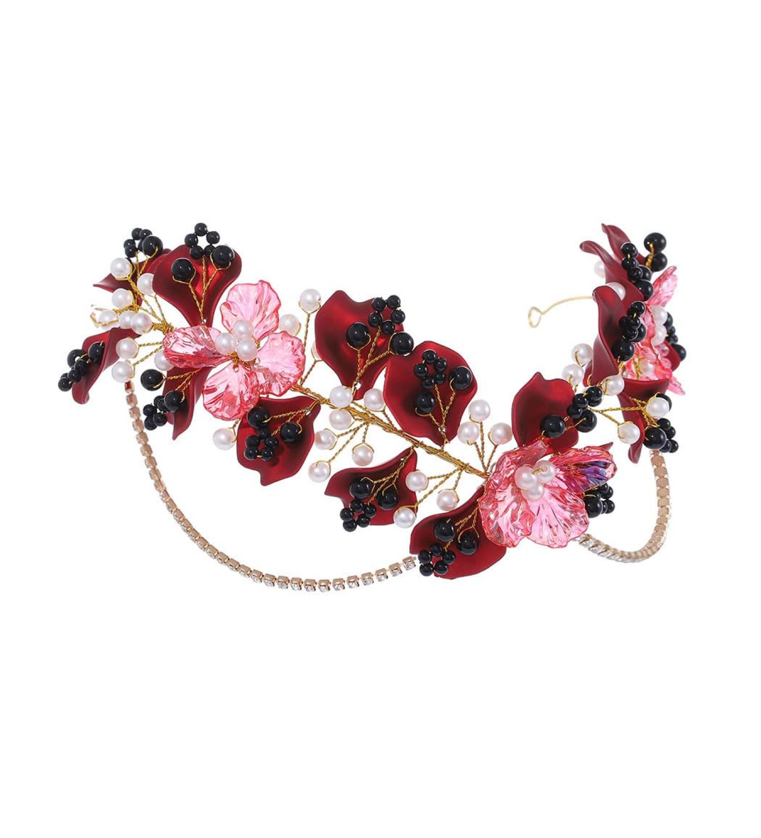 IYOU Fairy Headband Crown Wine Red Flower Elf Headpiece Tiara Costume Wedding Elven Hair Accessories for Women - Buy Online on GoSupps.com