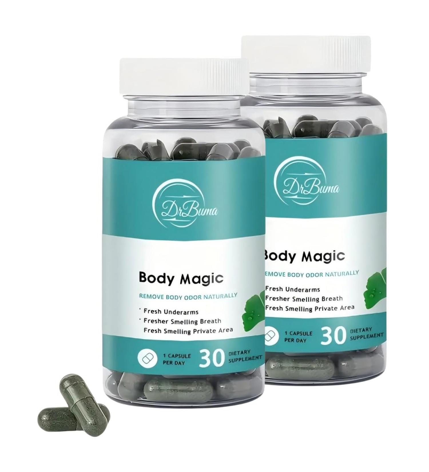 Body Magic Chlorophyll Capsules: 30 Vegan Capsules for Detox Digestion - Natural Energy Booster for Gut Health Skin Support and Oily Skin 2 Pack - Buy Online on GoSupps.com