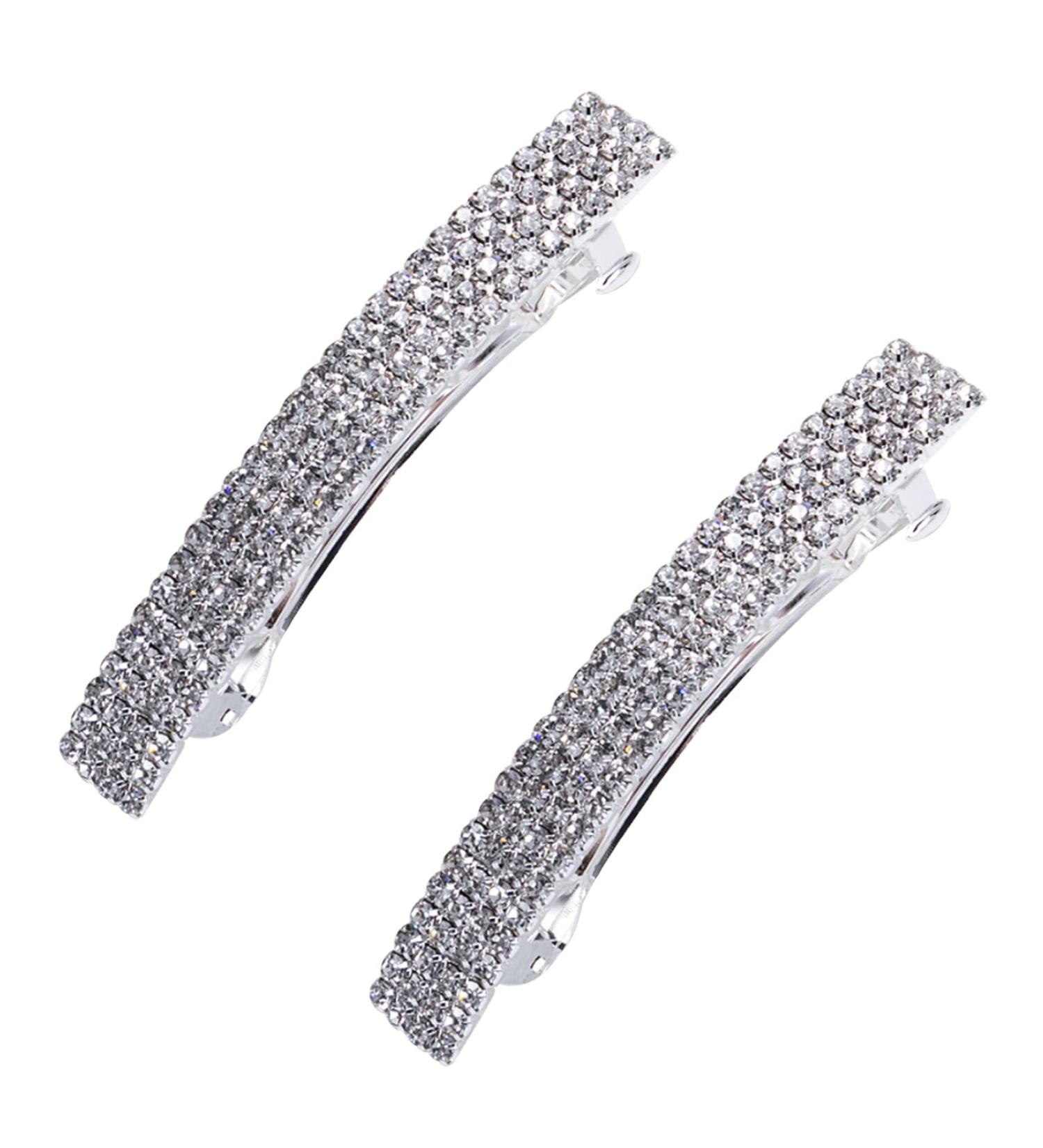 Sparkly Rhinestone Crystal Hair Barrette Set - French Design Bridal Fashion - 2 Pack - Buy Online on GoSupps.com
