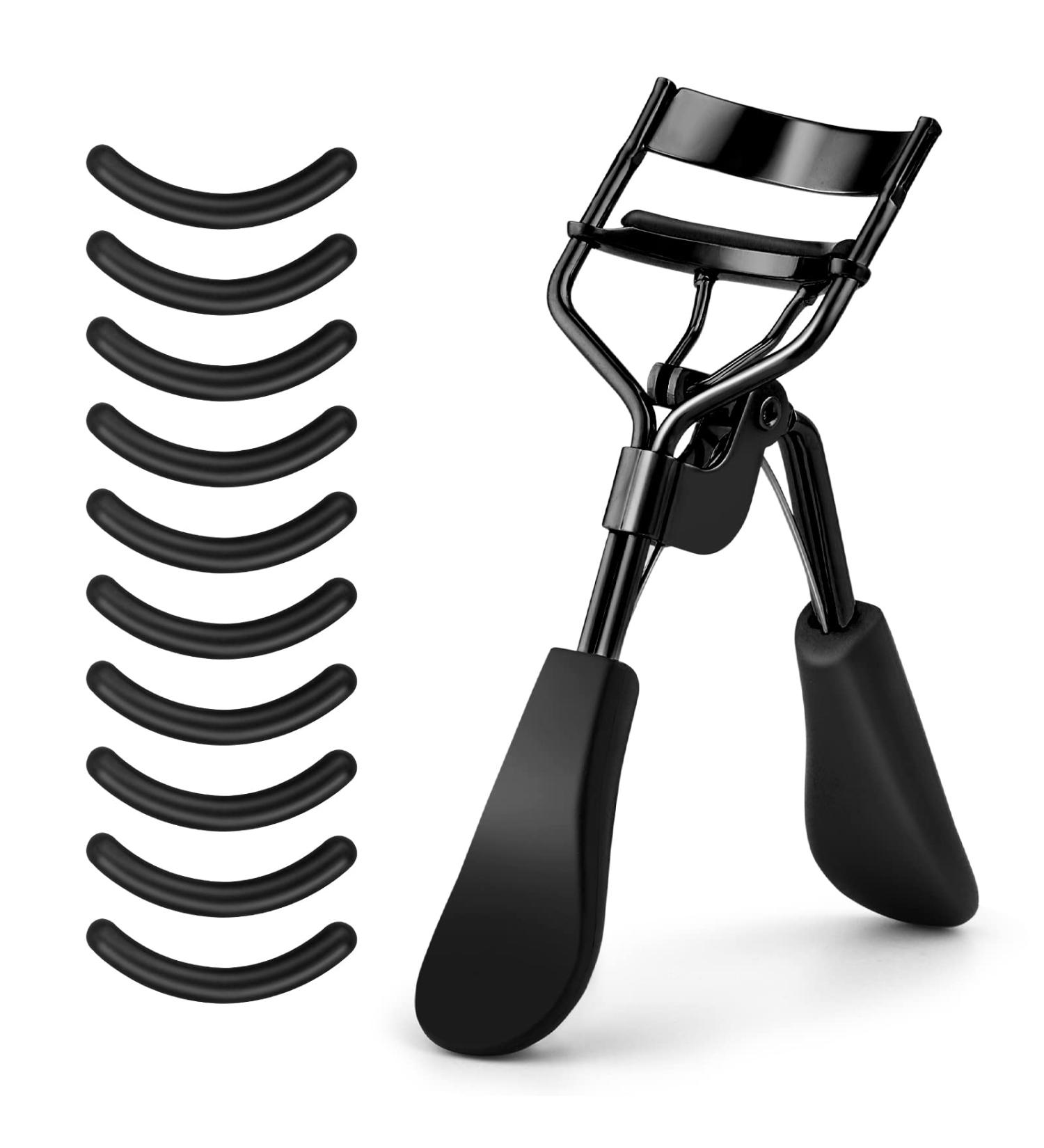 Sibba Professional Eyelash Curler with 10 Extra Silicone Pads - No Pull & Suitable for All Eye Shapes - Glossy Black - Buy Online on GoSupps.com