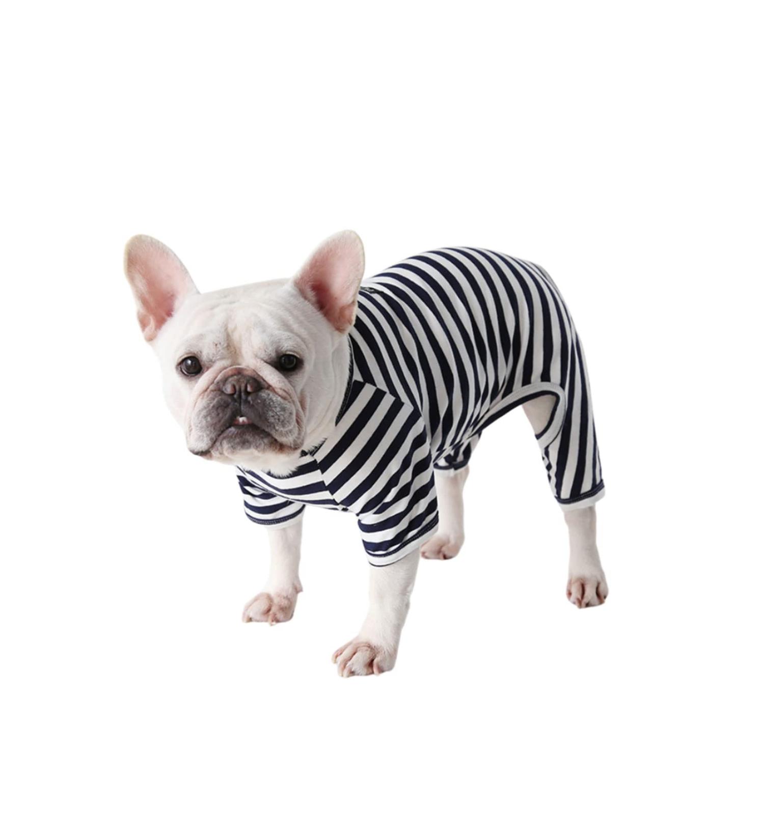 BT BEAR Classic Striped Dog Pajamas - Soft Cotton Overalls for Pugs French Bulldogs Cats & Puppies | Small & Medium Sizes Available (Black) - Buy Online on GoSupps.com