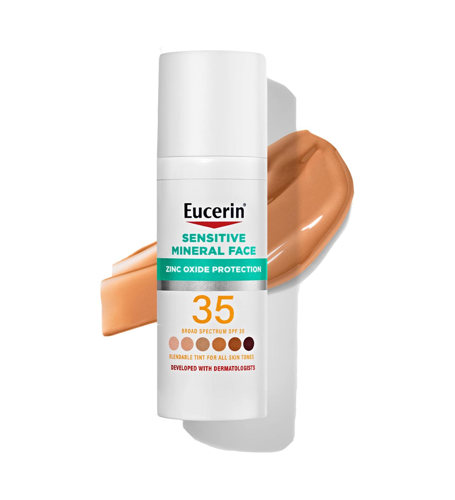 Eucerin Sun Tinted Mineral Face Sunscreen Lotion SPF 35 - 1.7oz Bottle - Non-Comedogenic Mineral Sunscreen with Zinc Oxide - Gentle Protection for Sensitive Skin - Buy Online on GoSupps.com