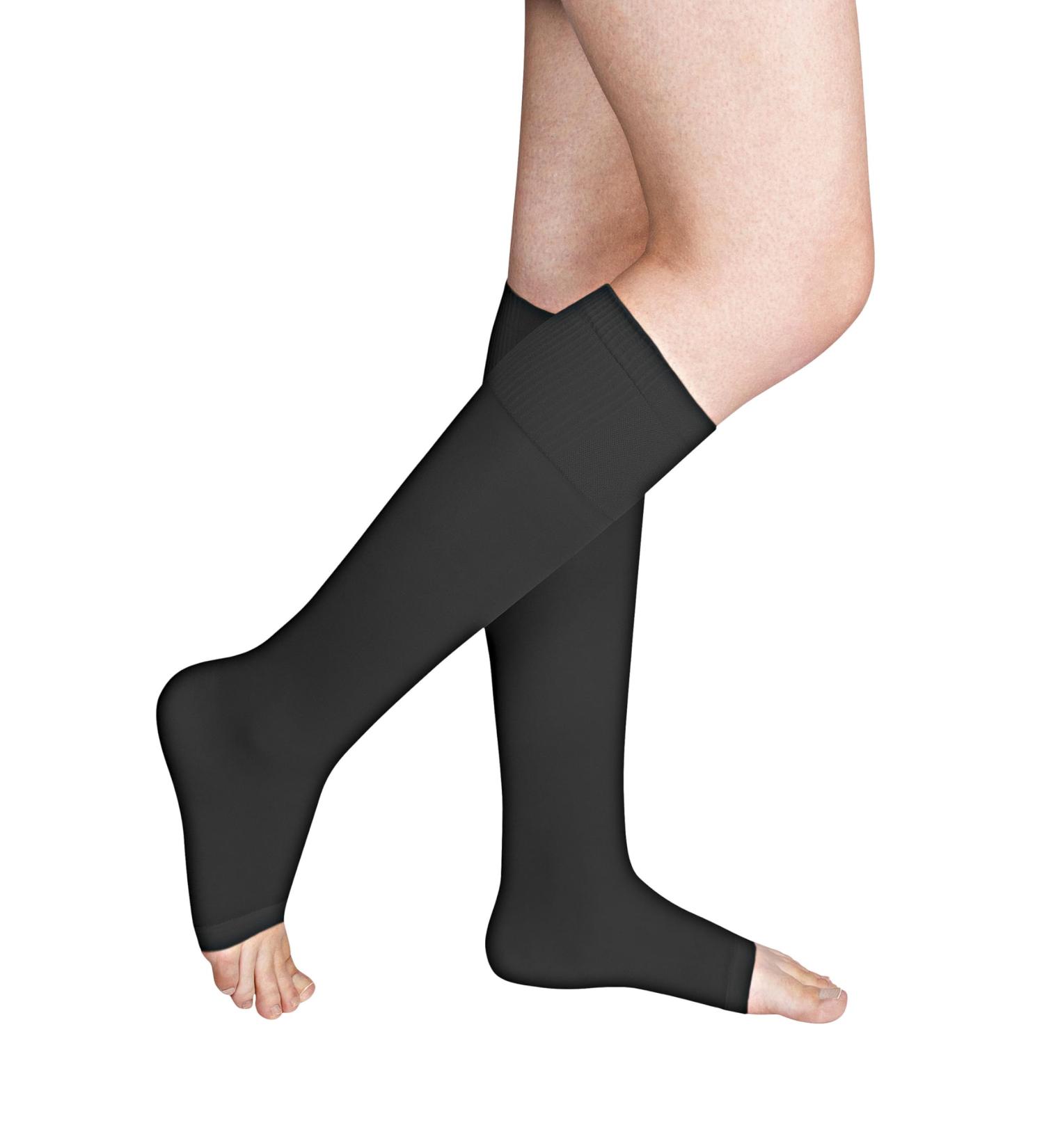 Black Open Toe Support Knee Highs | Comfortable Compression Stockings for Enhanced Circulation - Buy Online on GoSupps.com