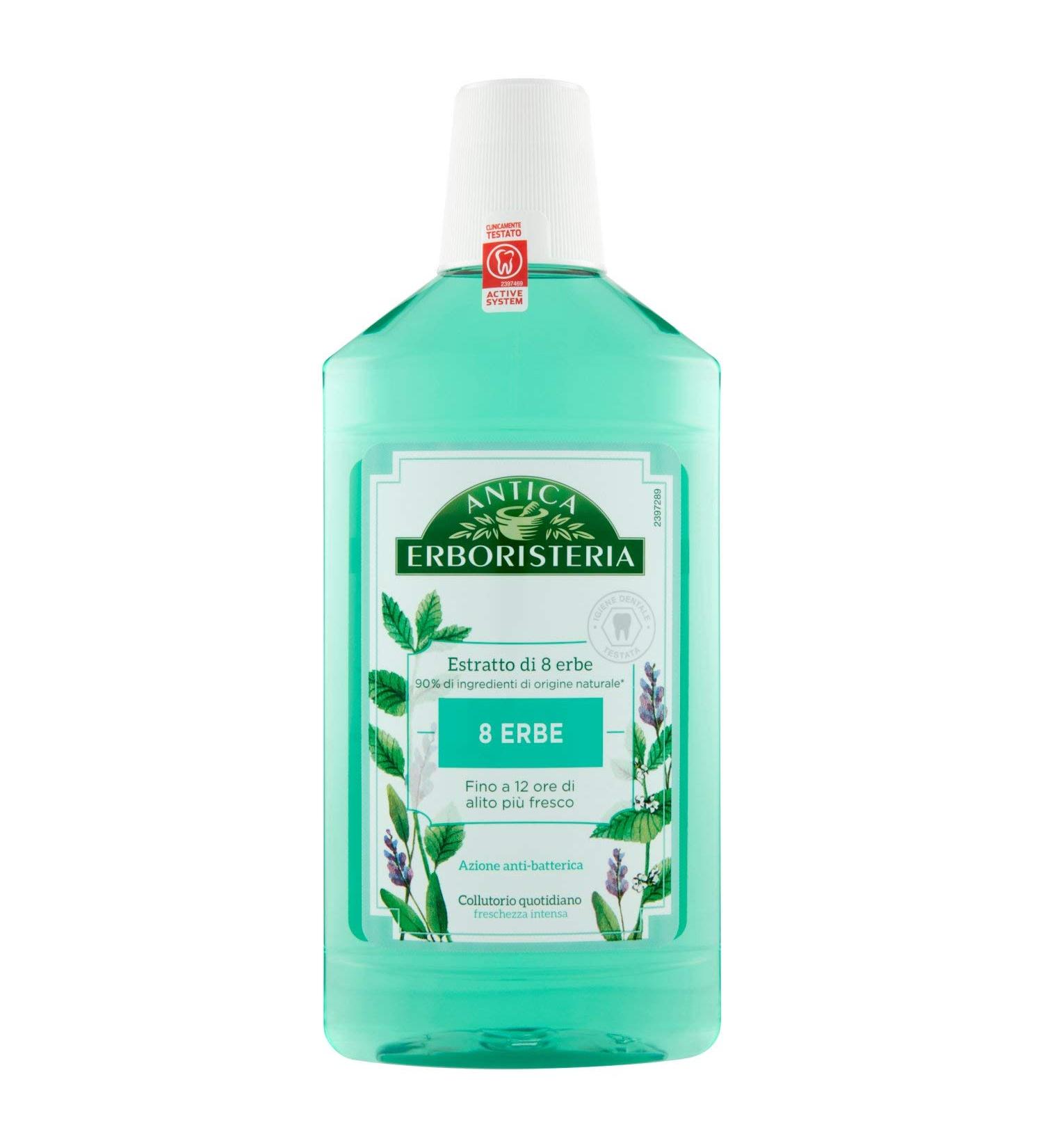 handle Antica Erboristeria Mouthwash 8 herbs mouthwash for oral hygiene antibacterial effect intensive freshness 12 hours of fresh breath 6 bottles of 500 ml - Buy Online on GoSupps.com
