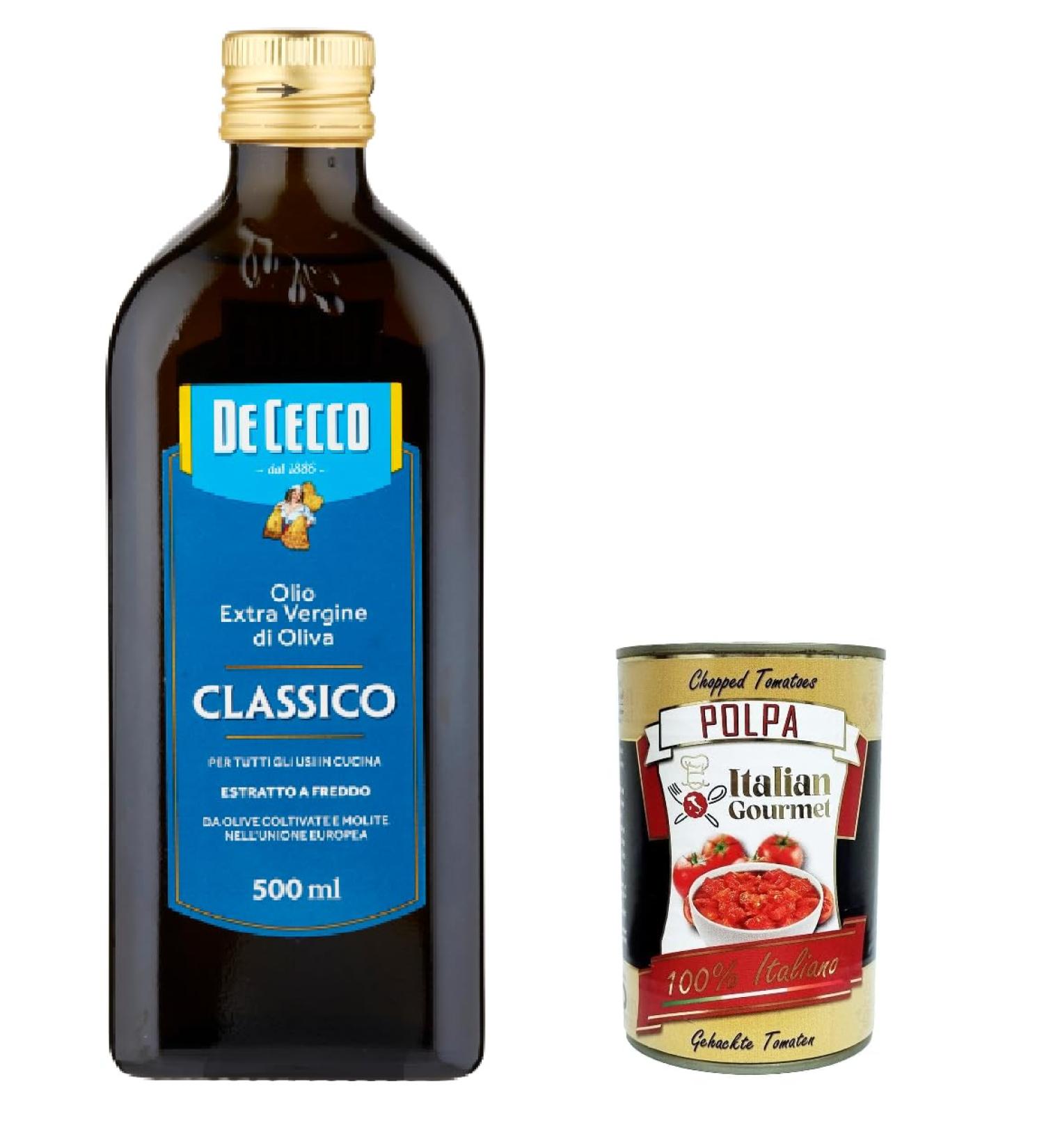  Italian Gourmet E.R. De Cecco Classico 3-pack of extra virgin olive oil 500ml bottles + Italian Gourmet Polpa - Buy Online on GoSupps.com