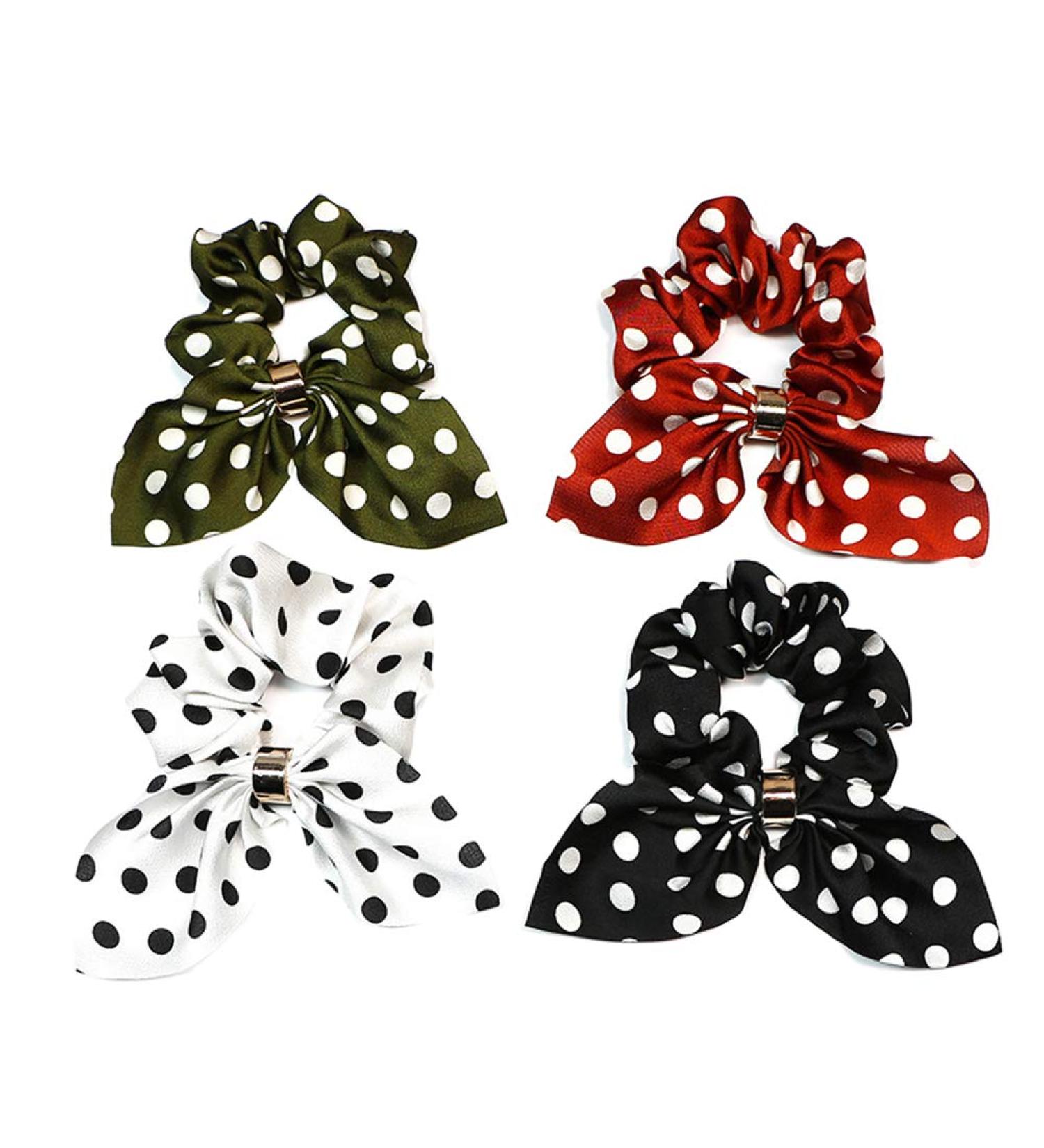 Lurrose 4pcs Bunny Ears Hair Scrunchies - Elastic Retro Hair Ties for Girls (White Black Army Green Caramel) | International Shipping Available - Buy Online on GoSupps.com