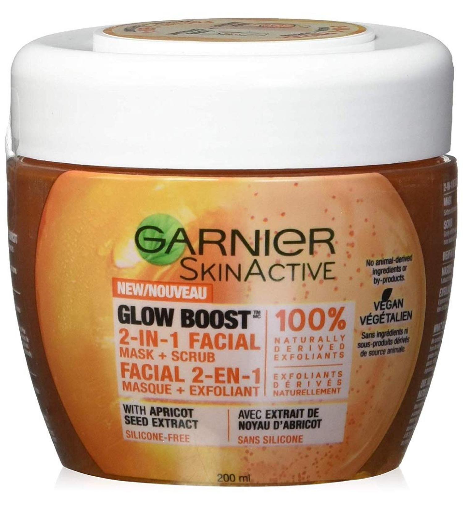 Garnier SkinActive Glow Boost 2-in-1 Facial Mask & Scrub - 6.76 fl oz (200 ml) for Radiant Skin - Buy Online on GoSupps.com