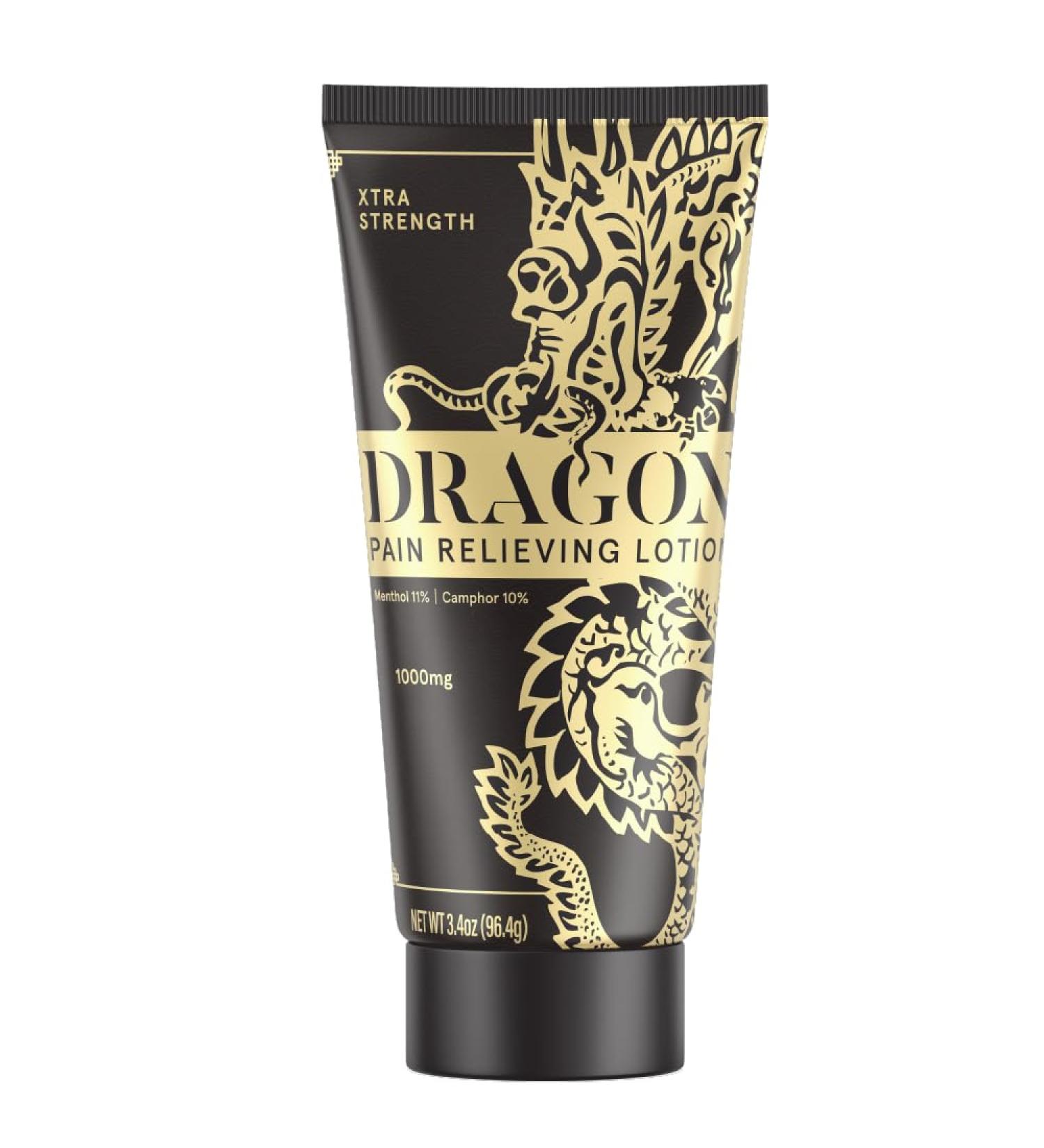 Dragon Pain Relieving Lotion 3.4oz - Xtra Strength Muscle & Joint Relief | Quick Absorb Natural Ingredients for Back Elbows Feet Legs & Neck - Buy Online on GoSupps.com