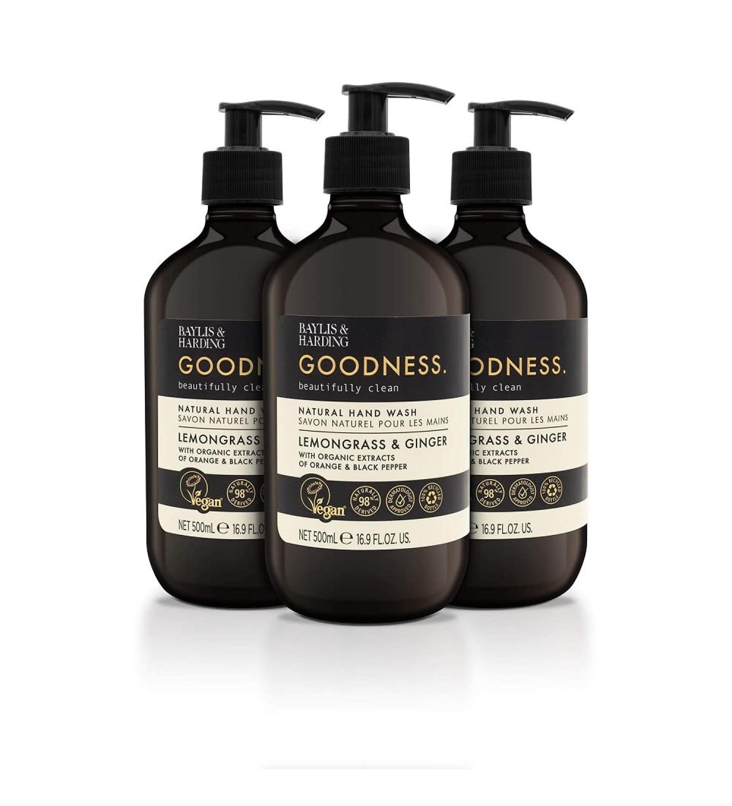 Baylis & Harding Goodness Lemongrass & Ginger Hand Wash 500 ml (Pack of 3) - Vegan Friendly 500 ml (Pack of 3) Lemongrass & Ginger - Buy Online on GoSupps.com