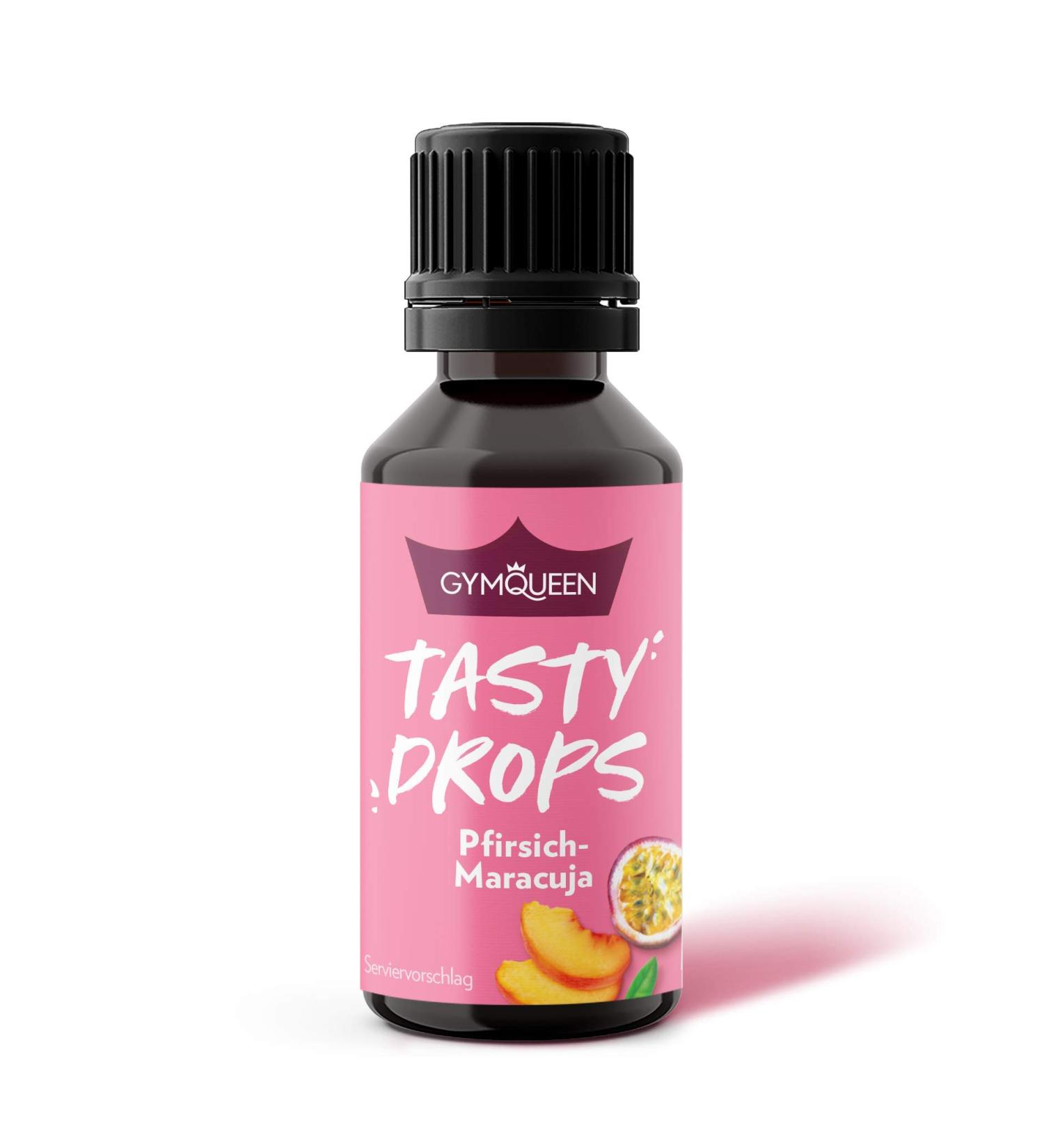 GymQueen Tasty Drops - Zero Calorie Peach-Passion Fruit Flavour Drops | 30ml Pack - Enhance Your Drinks! - Buy Online on GoSupps.com