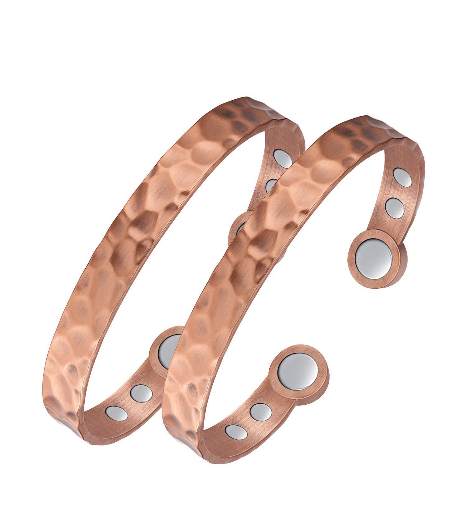 Magnetic Lymph Detox Copper Bracelets for Women - 2Pcs Lymphatic Drainage Wristbands with 3500 Gauss Magnet - Carpal Tunnel Relief - 100% Copper Cuff Bangle Jewelry Gifts - Buy Online on GoSupps.com