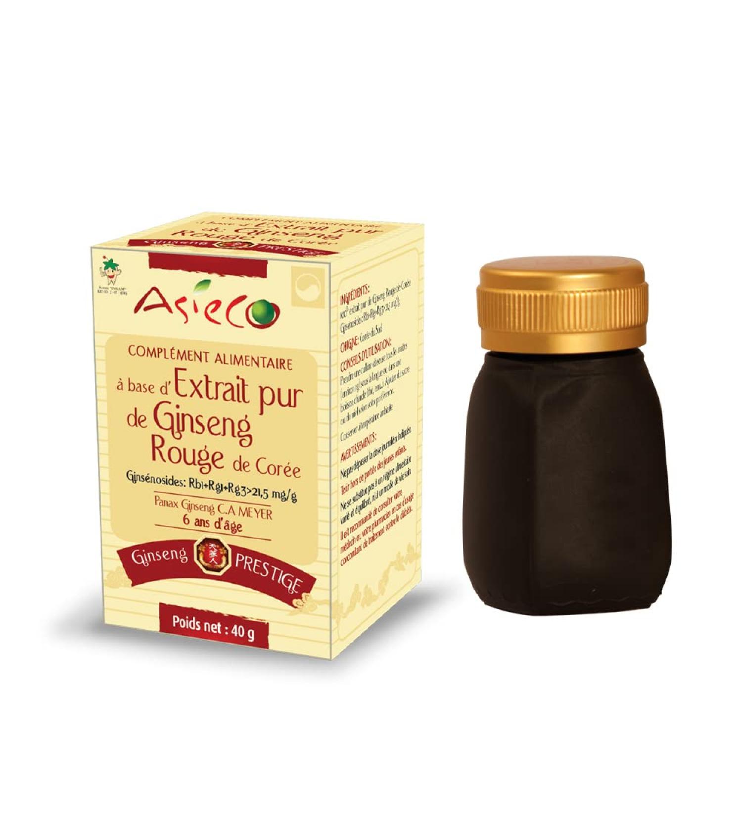 Prestige Korean Red Ginseng Extract 40g - 100% Root Concentrate 6 years of age - Ginsenosides Rg1+Rb1 21.5mg/g - ASIECO - Buy Online on GoSupps.com