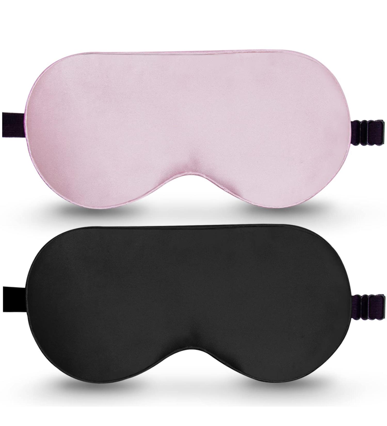 2 Pack 100% Pure Silk Sleep Mask Set - Adjustable Strap, Blocks Light, Reduces Puffy Eyes - BeeVines Eye Shade Cover - Ideal for Sleeping - Black & Pink - Buy Online on GoSupps.com