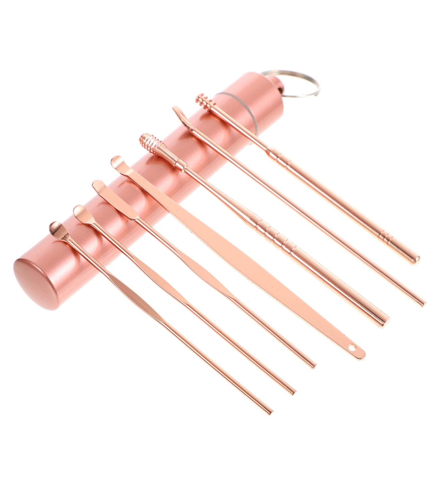Healifty 7 Pcs Stainless Steel Ear Spoons Kit - Portable Ear Curette Set - Rose Golden - 11.5X3cm - Buy Online on GoSupps.com