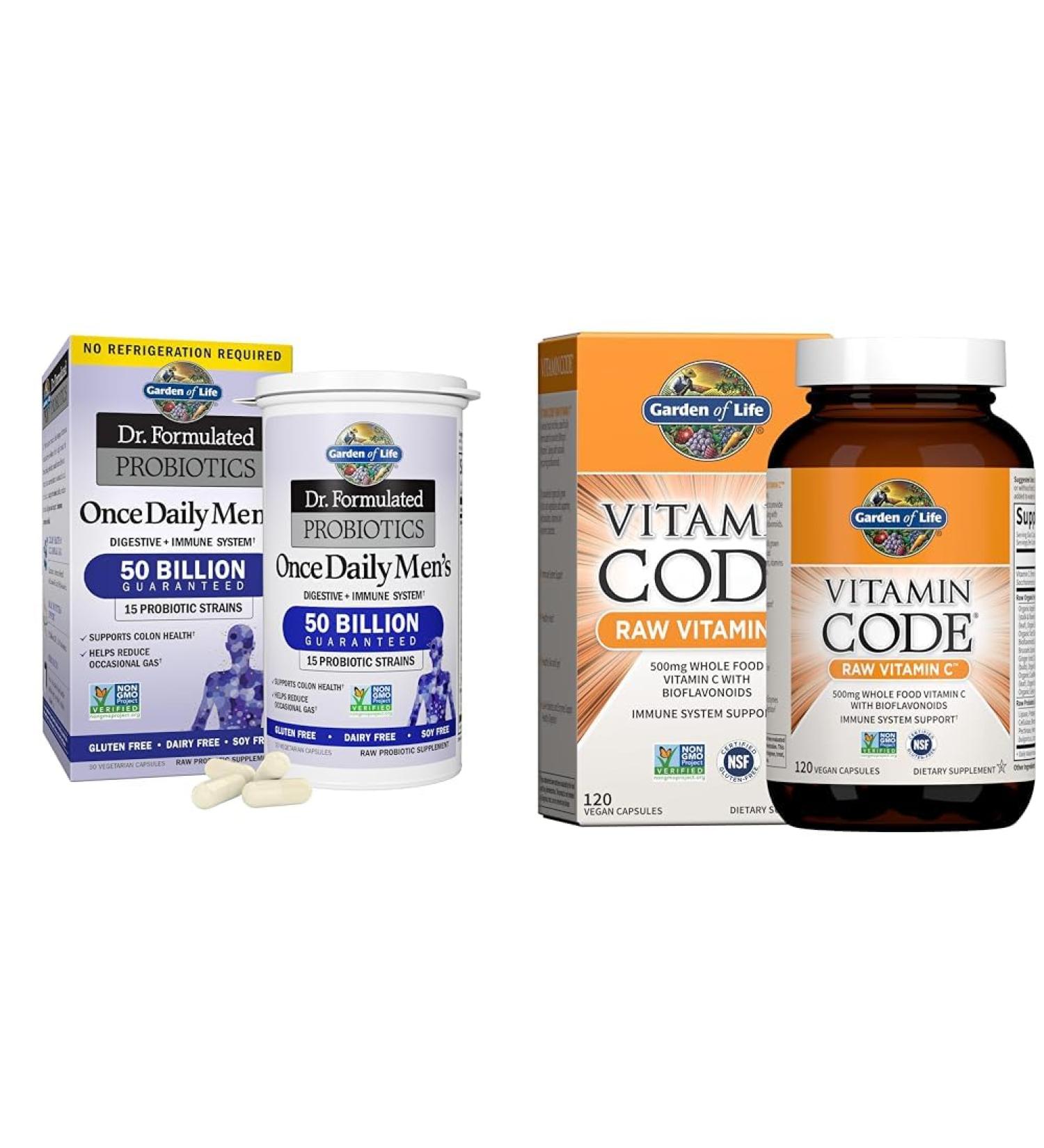 Garden of Life Men's Probiotics 50 Billion CFU + Vitamin Code Vitamin C 500mg 120 Capsules Bundle - Buy Online on GoSupps.com