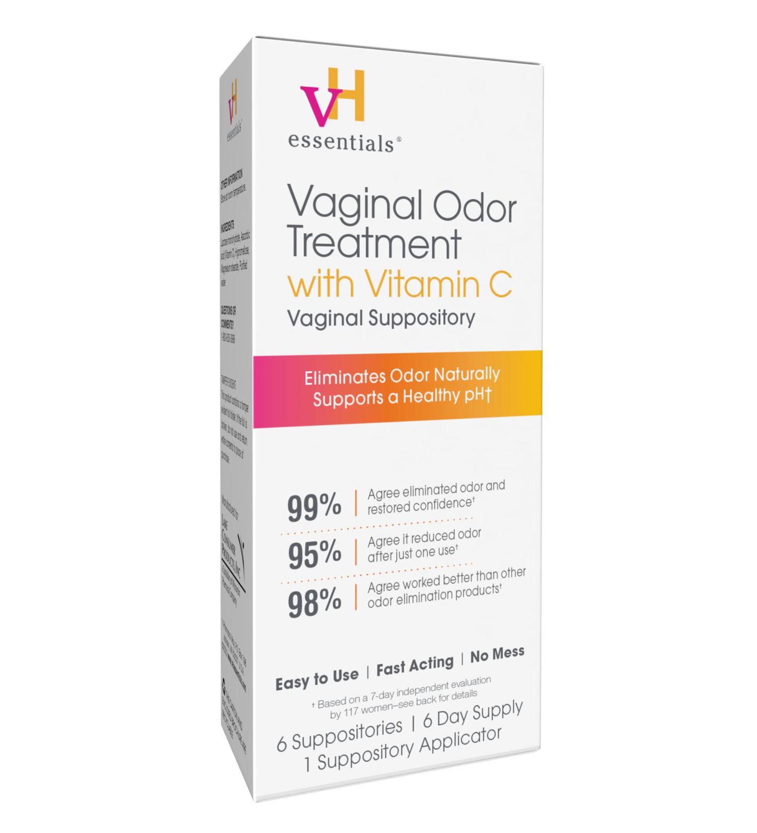 vH Essentials Vaginal Odor Treatment with Vitamin C & Boric Acid Suppositories - pH Balance Support & Natural Odor Elimination - 6 Suppositories with Applicator - Buy Online on GoSupps.com