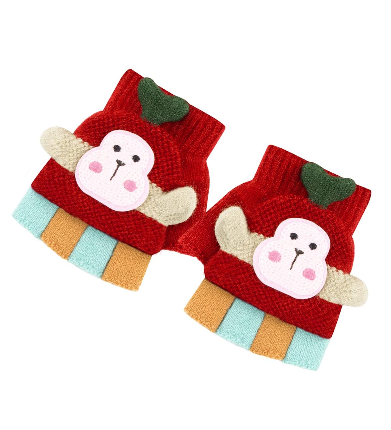 Aohhy Kids Winter Cartoon Knitted Half Finger Gloves - Red | 1-5 Years - Buy Online on GoSupps.com
