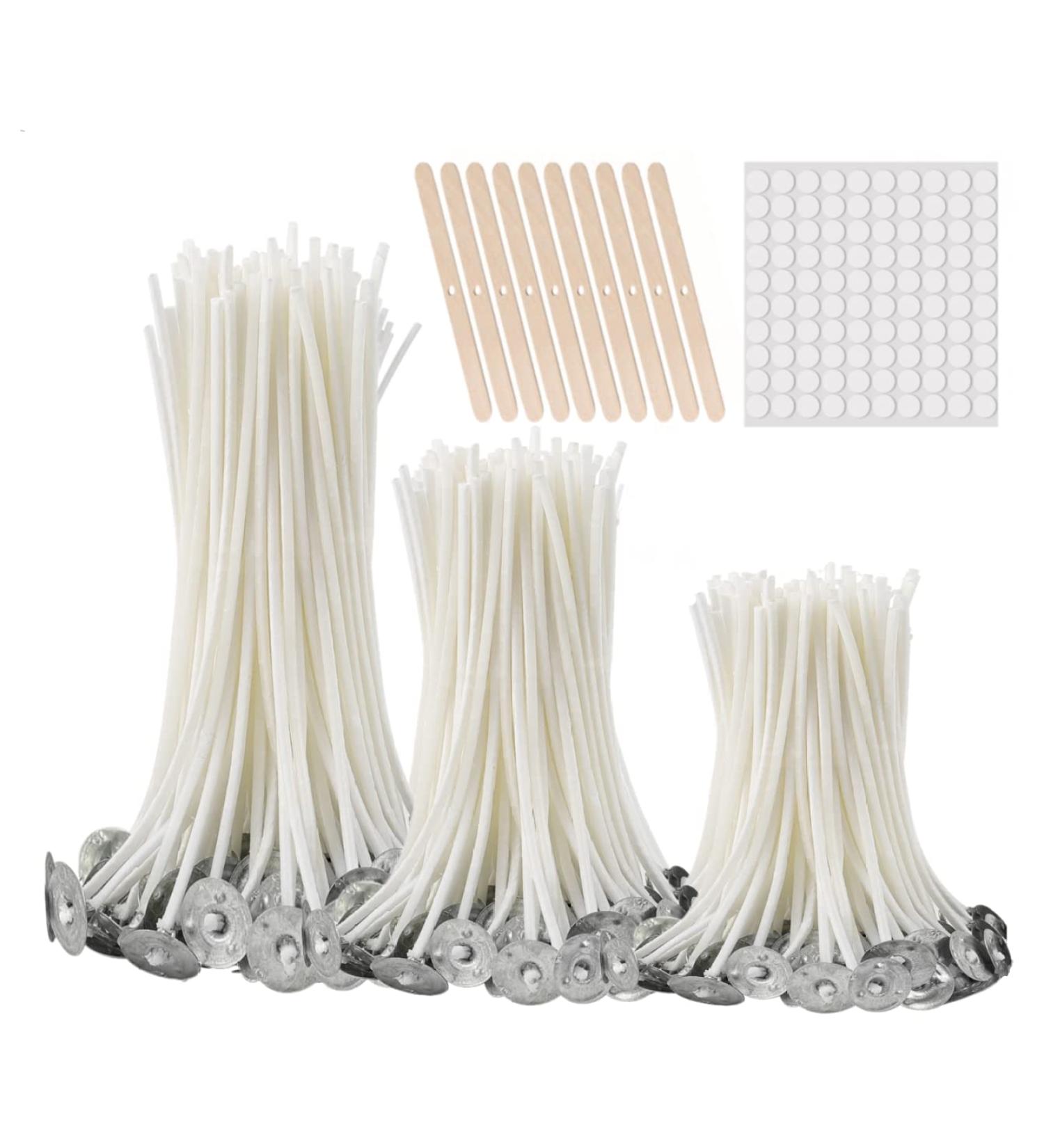 Buluker 300Pcs Smokeless Candle Wicks with Metal Tabs - Pre-Waxed Cotton Core for DIY Pillar Candles | 9cm/3.5in 15cm/6in 20cm/8in - Buy Online on GoSupps.com