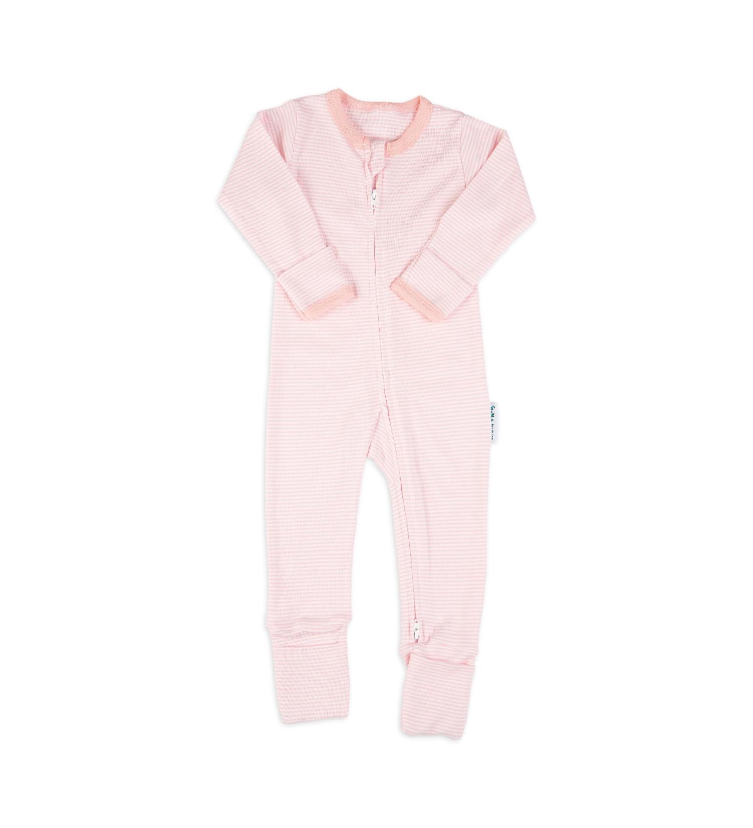 100% Cotton Two-Way Zipper Baby Sleepsuit 12-18 Months Pink Stripe - Unisex Onesie Romper with Double Zip Footless Design - Buy Online on GoSupps.com