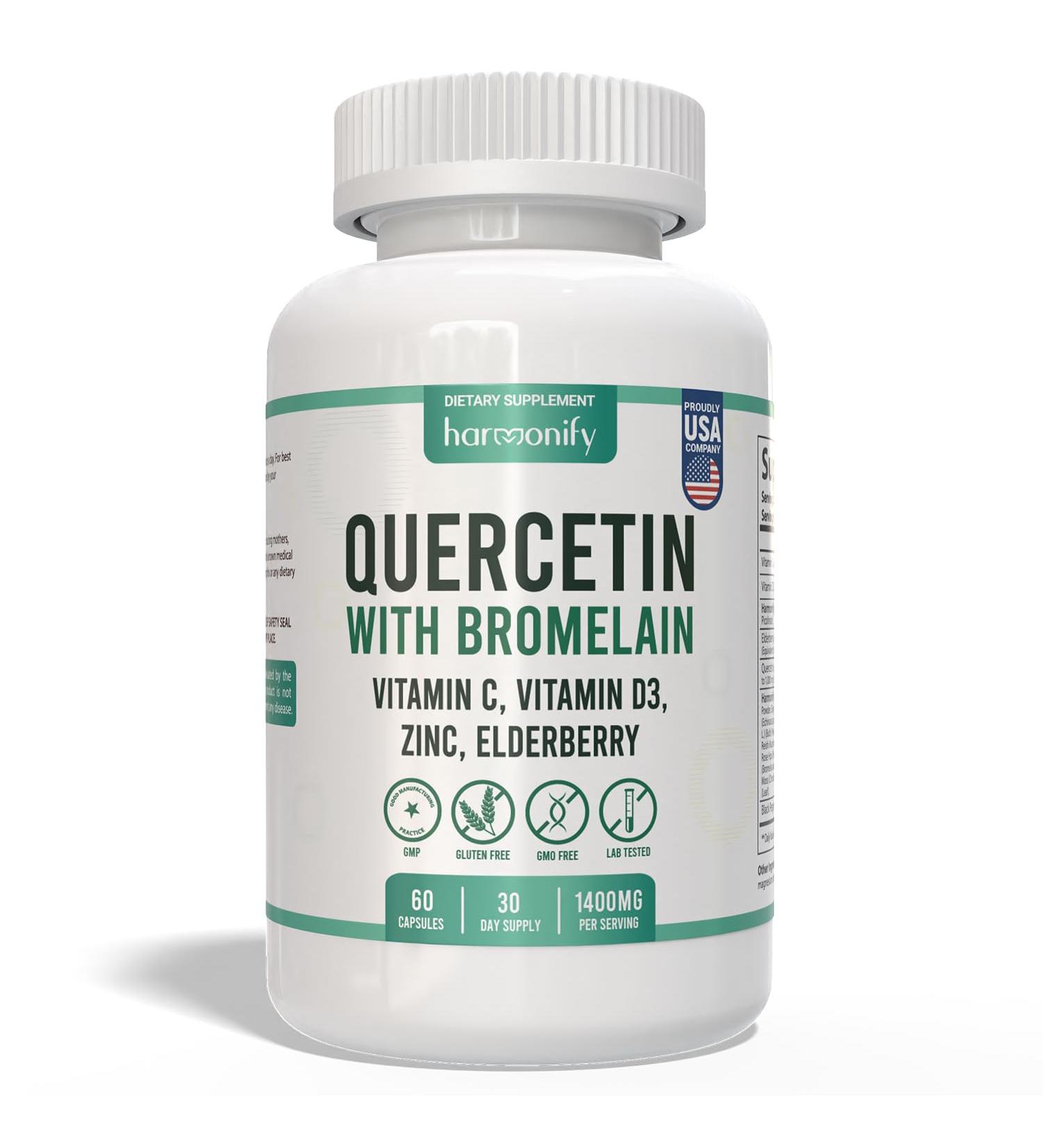 HARMONIFY Quercetin with Bromelain, Immune Blend Supplements with Zinc Elderberry Vitamin C & D 5000 IU, Artemisinin, Irish Sea Moss, Echinacea, Garlic, Turmeric, Reishi and Ginger Powder, 1400 mg - Buy Online on GoSupps.com