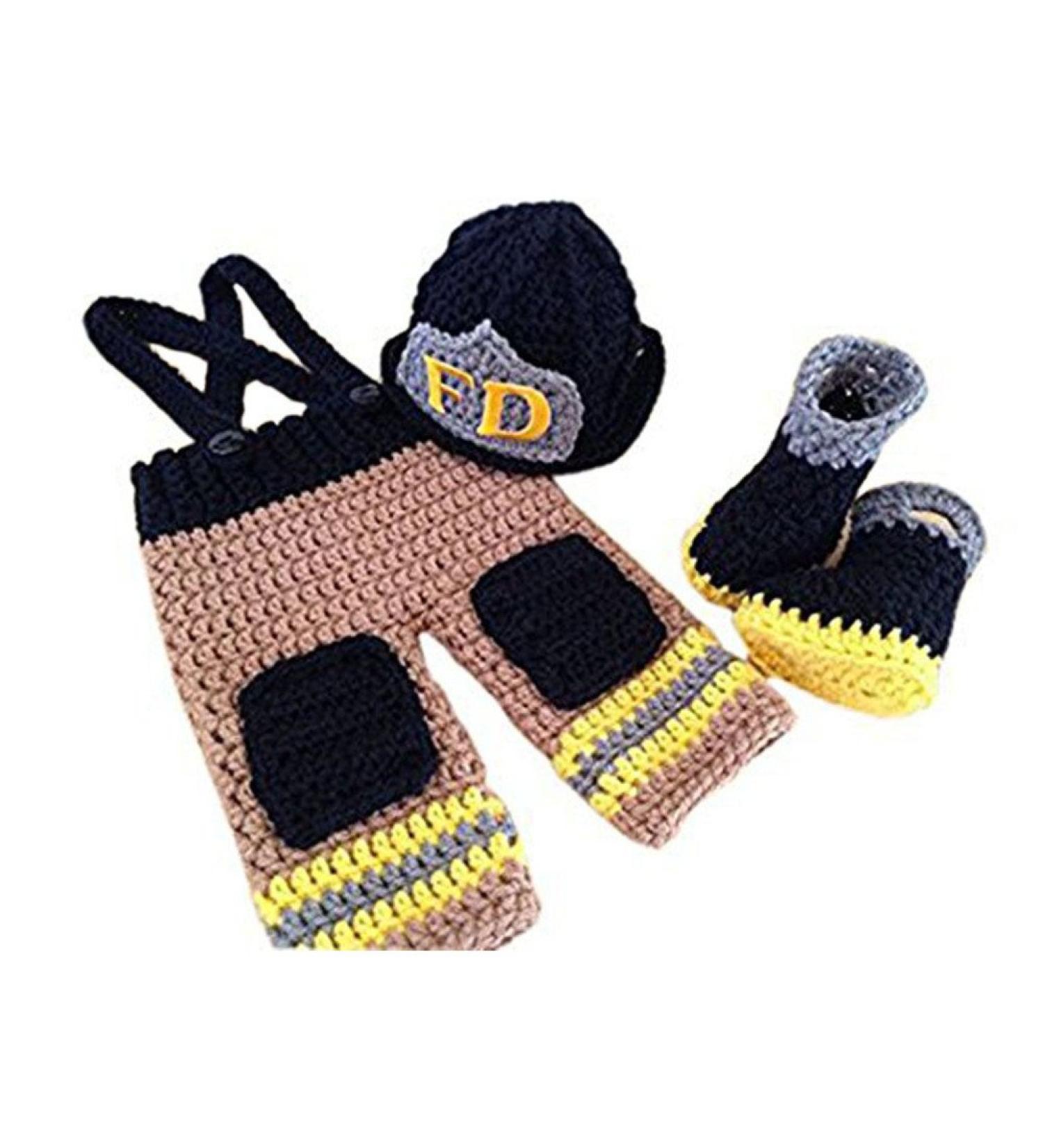 Pinbo Baby Firefighter Photography Prop Set - Crochet Knitted Hat, Pants, Shoes - Buy Online on GoSupps.com