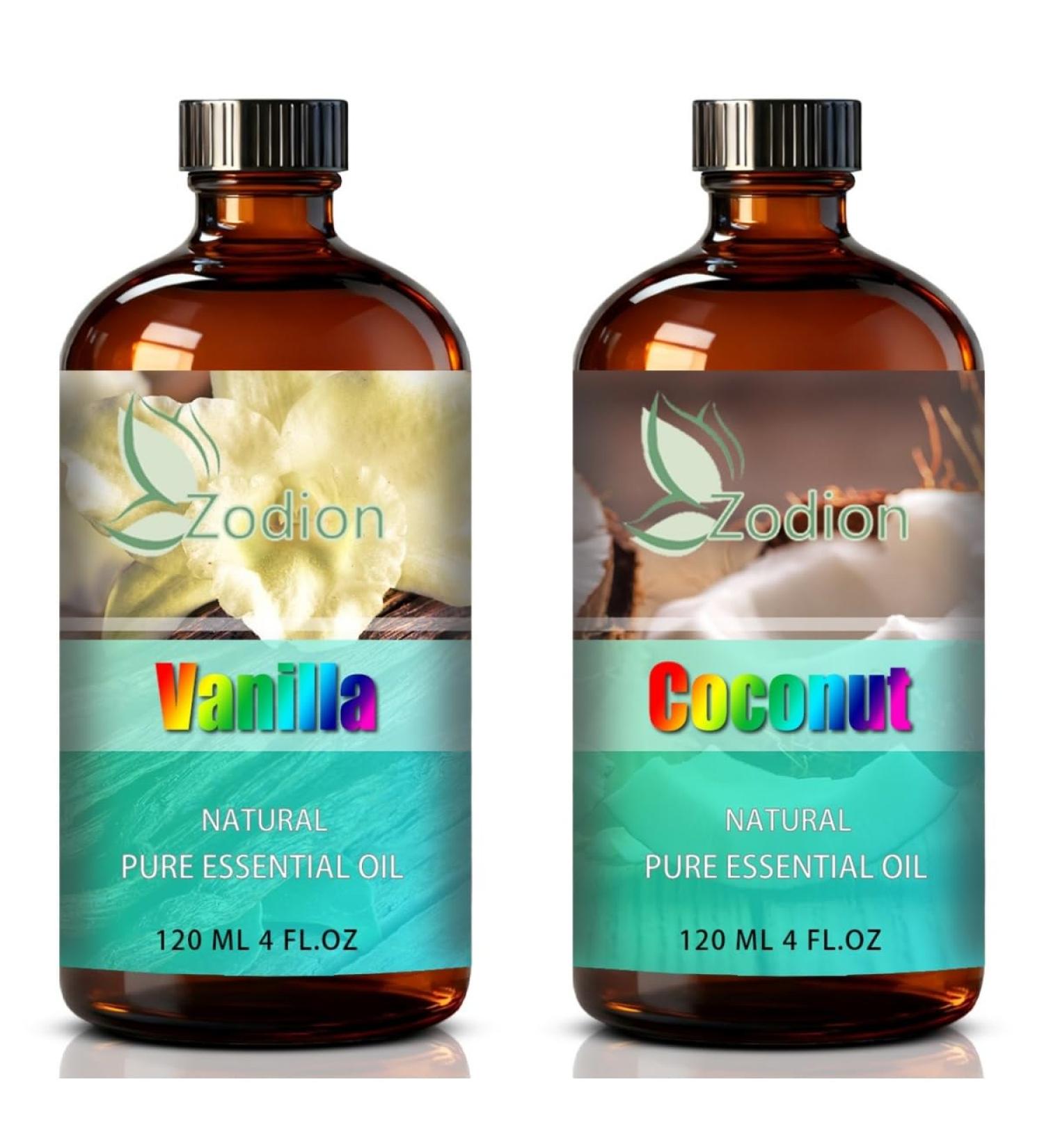 Coconut Essential Oil 4 Fl Oz and Vanilla Essential Oil 4 Fl Oz - Coconut & Vanilla Oil for Diffuser Aromatherapy Home Fragrance Skin & Hair Care DIY Candle & Soap Making Yoga - Buy Online on GoSupps.com