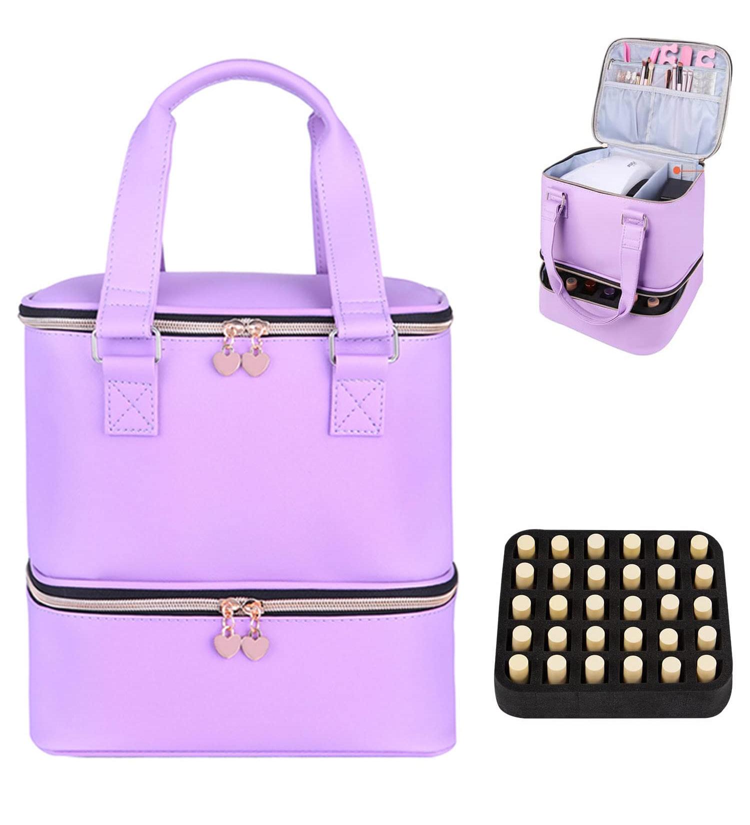 FCQQYWZ Nail Polish Case & Dryer Bag - Purple | Holds 30 Bottles (15ml) | 2 Layer Storage with Handles | Travel-friendly Nail Lamp Organizer - Buy Online on GoSupps.com