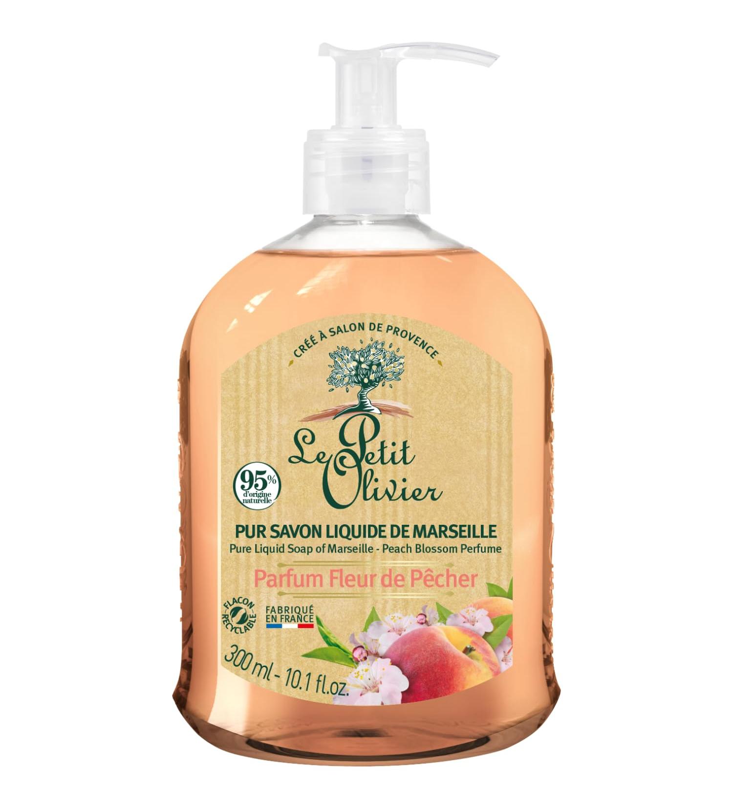  Le Petit Olivier LE PETIT OLIVIER - Pack of 12 - Pure Marseille Liquid Soap - Peach Blossom Fragrance from the Grasse Region - Gently cleanses the skin - 95% natural origin - Made in France - 300 ml - Buy Online on GoSupps.com