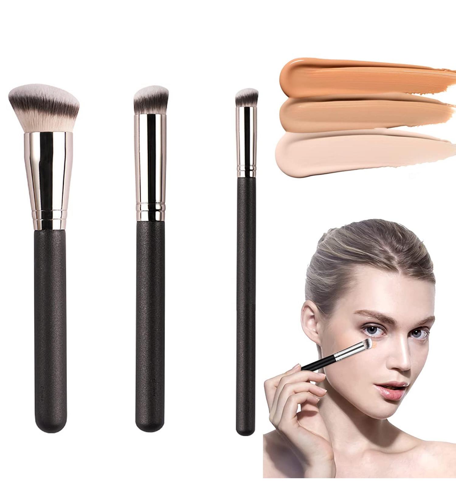 3 Piece Makeup Brush Set for Flawless Foundation, Concealer, and Blending - Ideal for Liquid, Cream, and Powder Application - Buy Online on GoSupps.com
