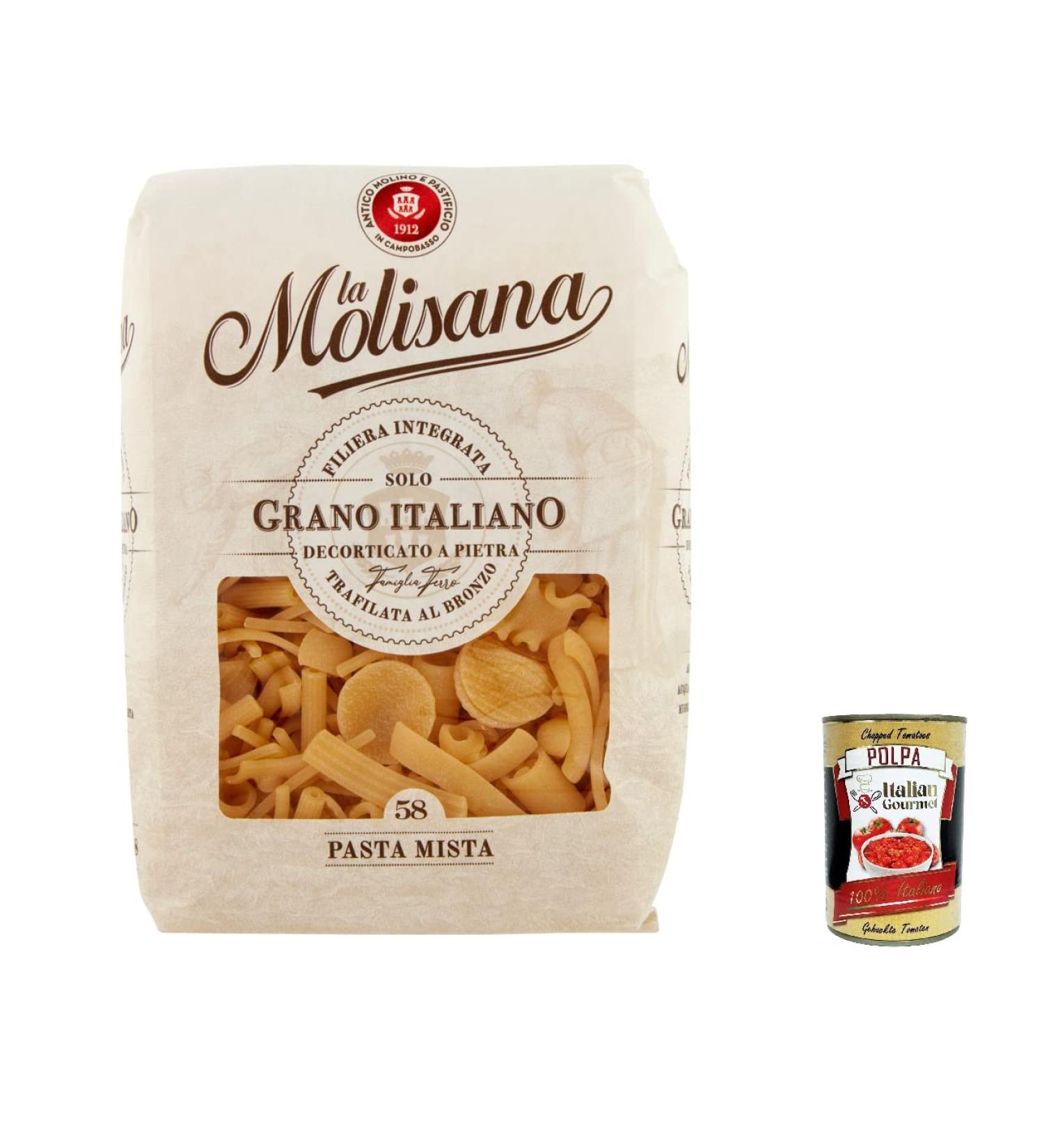  Italian Gourmet E.R. La Molisana Pasta Mista N. 58 Pasta Lenta Lavorazione Lot de 5 p tes alimentaires en semoule de bl dur 500 g + Polpa Italian Gourmet Polpa 400 g - Buy Online on GoSupps.com