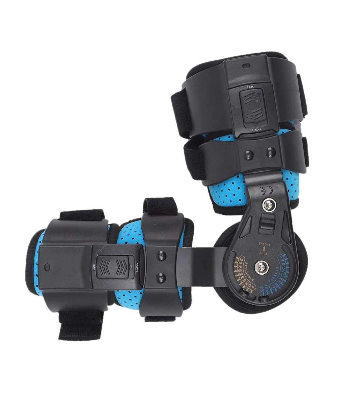 JOEBO Hinged Elbow Brace - Adjustable Stainless Steel Arm Orthosis for Injury Recovery | Breathable Support & Fixation Sling for Right Arm (Blue - Buy Online on GoSupps.com