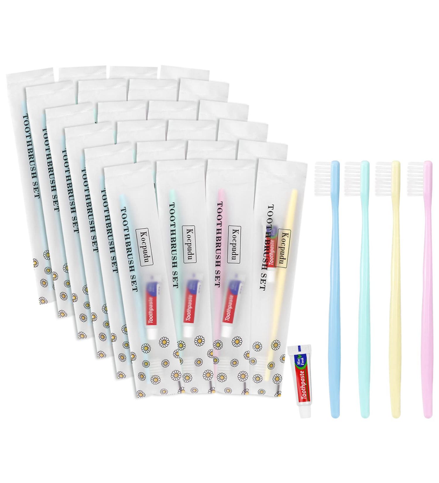 Disposable Toothbrush Set - 40 Individually Packaged Travel Toothbrushes & Toothpaste in 4 Colors | Ideal for Hotels Camping & Home - Buy Online on GoSupps.com