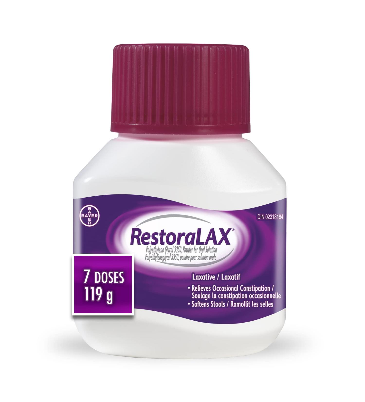 RestoraLAX Powder Stool Softener Laxative - Laxatives For Constipation Effective Constipation Relief For Adults No Taste No Grit No Gas No Bloat No Cramps No Sudden Urge 7 Doses 119 grams - Buy Online on GoSupps.com