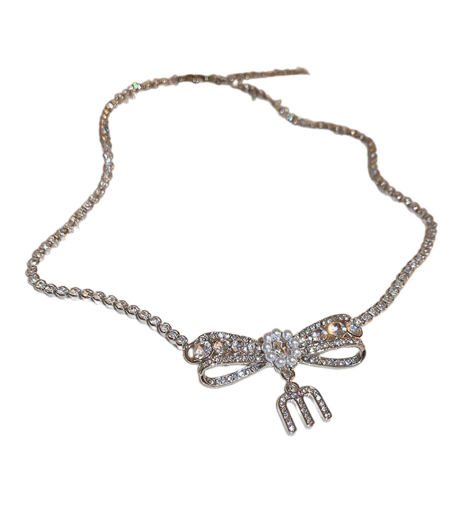 Oralgos Sparkling Diamond Loop Letter Necklace - Elegant Alloy & Pearl Jewelry for Parties & Everyday Wear - Buy Online on GoSupps.com