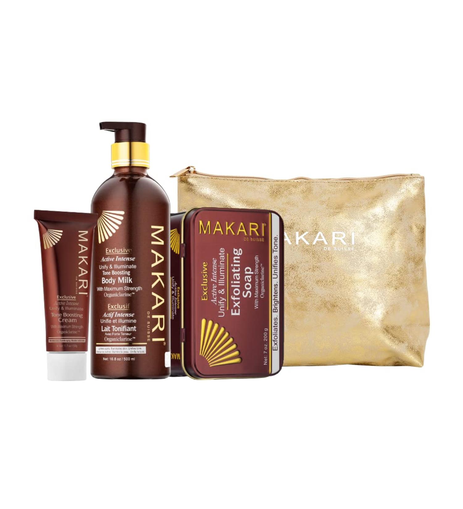 Buy MAKARI Exclusive 3 Piece Skincare Gift Set - Exfoliating Soap Body Milk & Face Cream with Organiclarine | Ideal for All Skin Types | Botanical Self Care Kit for Women - Buy Online on GoSupps.com
