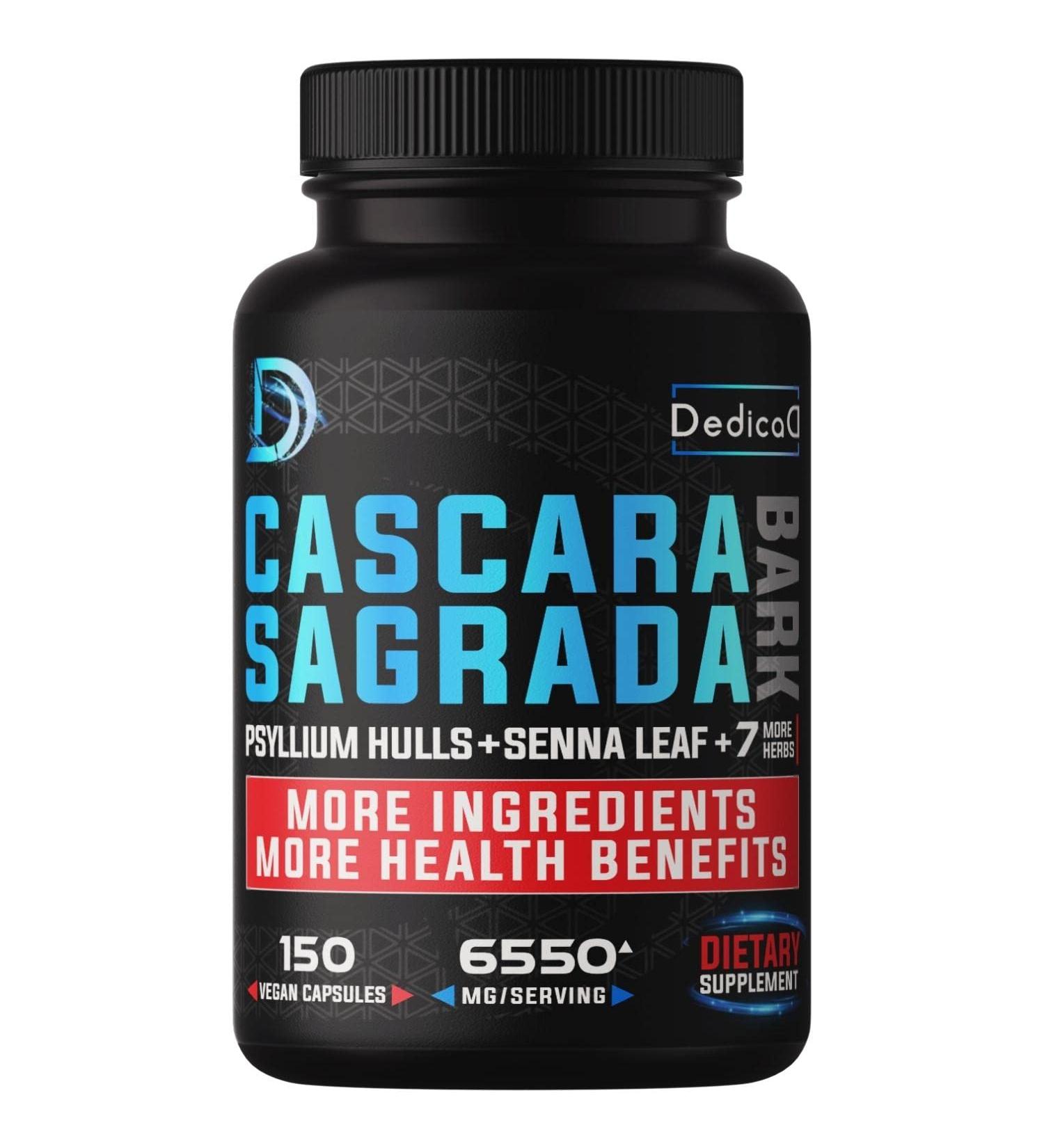 Dedicad Cascara Sagrada Capsules 6550mg - 10 Herb Blend for Digestive & Immune Health - 150 Veggie Pills - Buy Online on GoSupps.com