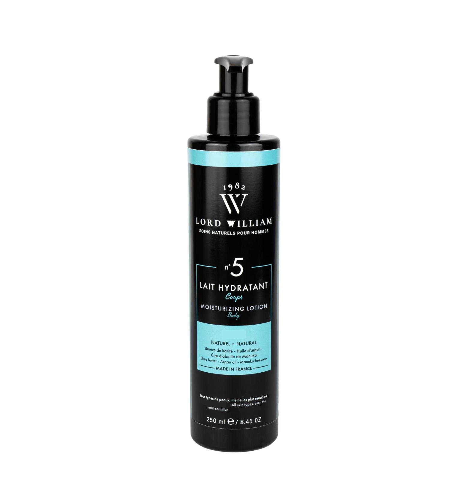 Lord William N°5 Moisturizing Body Lotion for Men - Donkey Milk - 100% Natural - Moisturises and Soothes All Skin Types - Non-greasy Milk - Made in France - Pump Bottle 250 ml