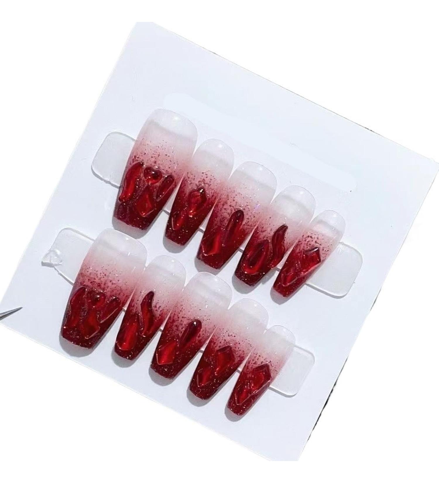 Handmade Nail Wearing Christmas Wine Red Halo Dye Nail Beauty Wedding False Nails(S)