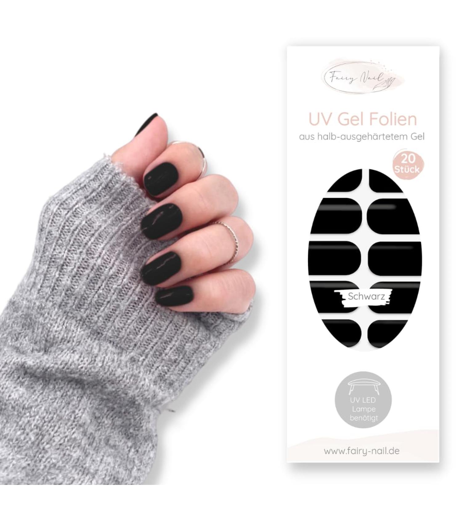 Buy Fairy Nail UV Self-Adhesive Gel Foils - 20 Black Nail Wraps for Easy Application - Buy Online on GoSupps.com